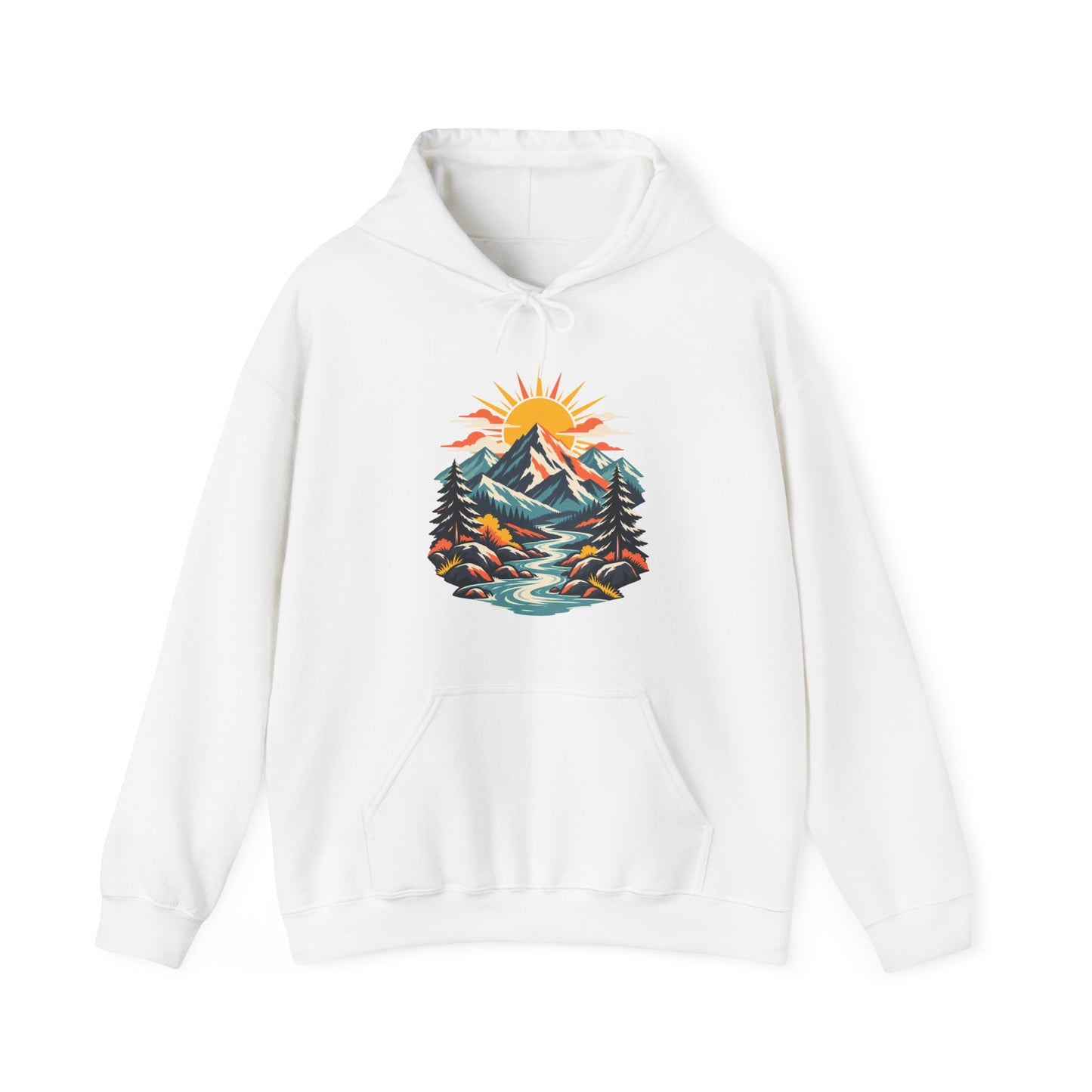 Alpine Sunrise River Mountain Adventure Art Hoodie