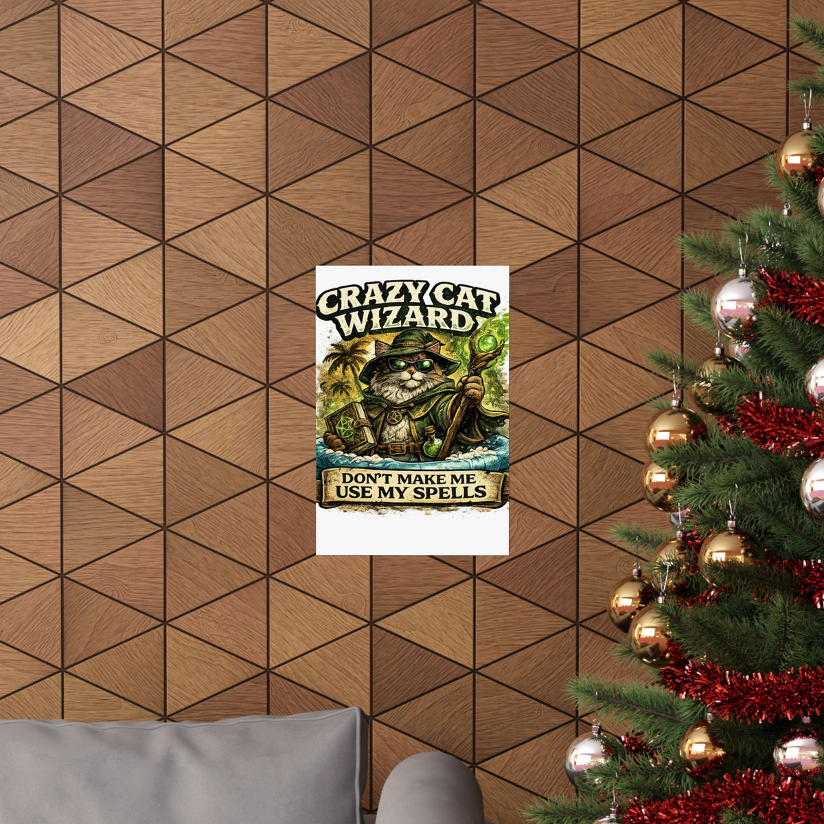 Crazy Cat Wizard Funny Fantasy Magic Art Poster