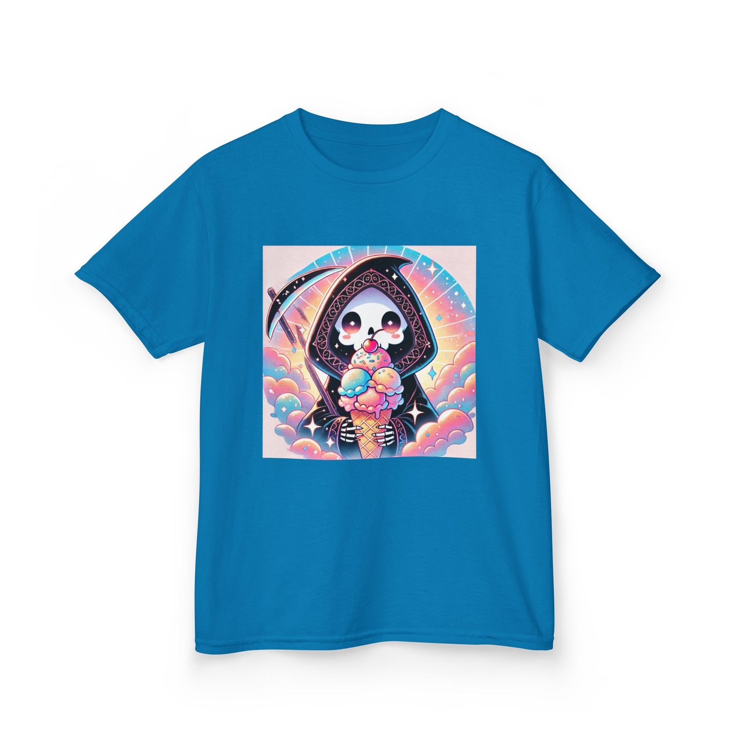Grim Reaper Ice Cream Kawaii Anime Kids Short Sleeve Tee - Cute & Stylish Graphic T-Shirt - Fun Gift for Boys Girls!