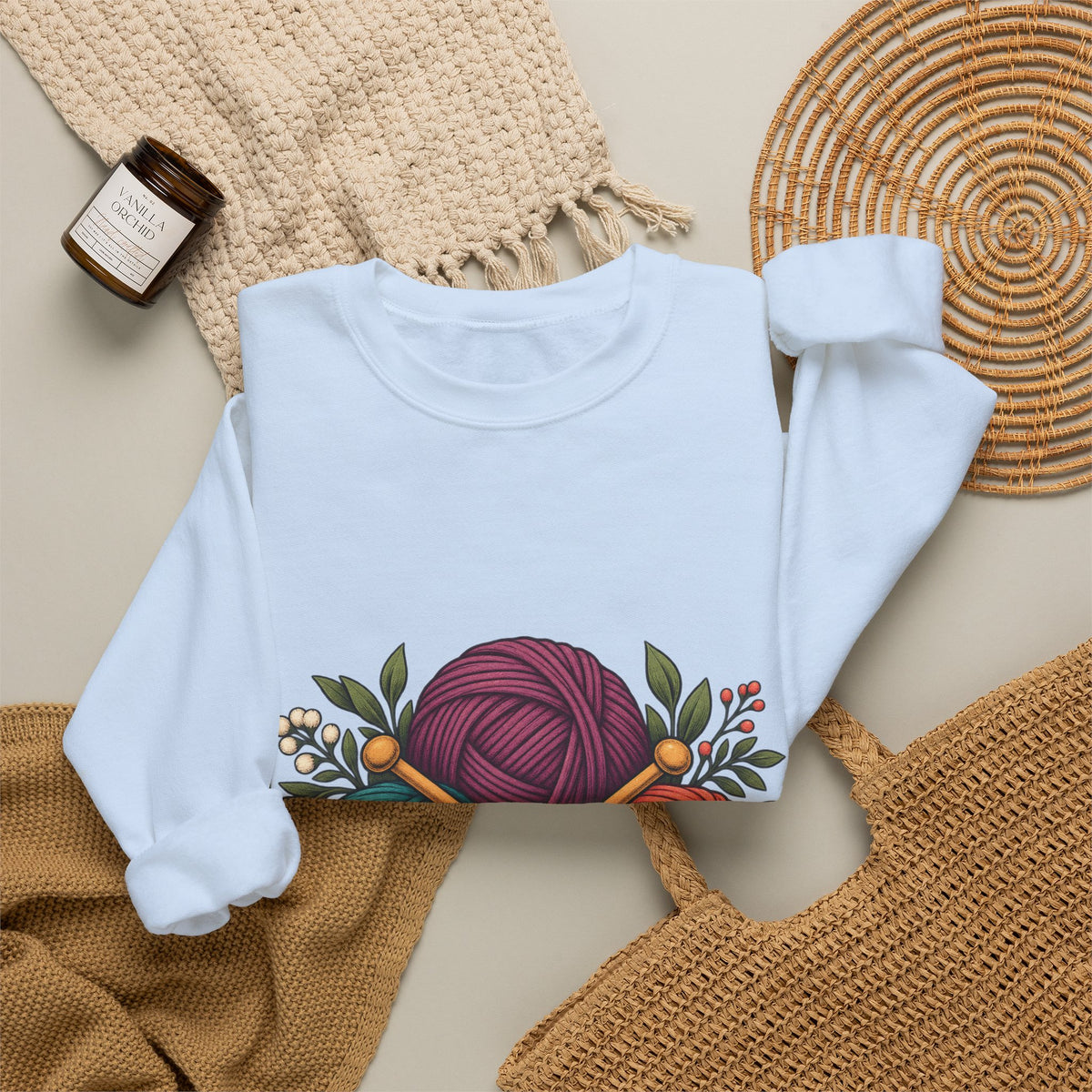 Retro Yarn and Knitting Botanical Art Sweatshirt