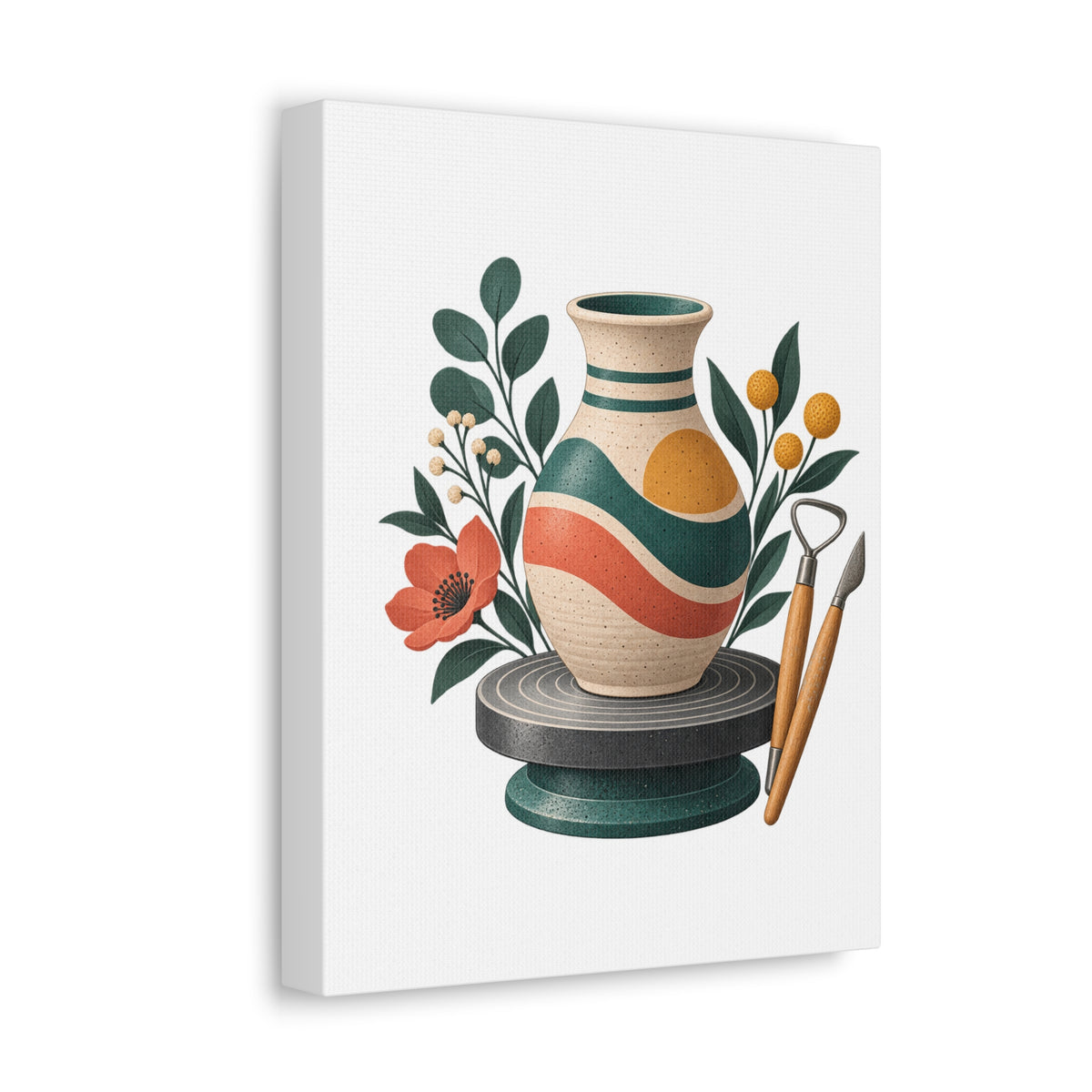 Midcentury Pottery Botanical Art Canvas