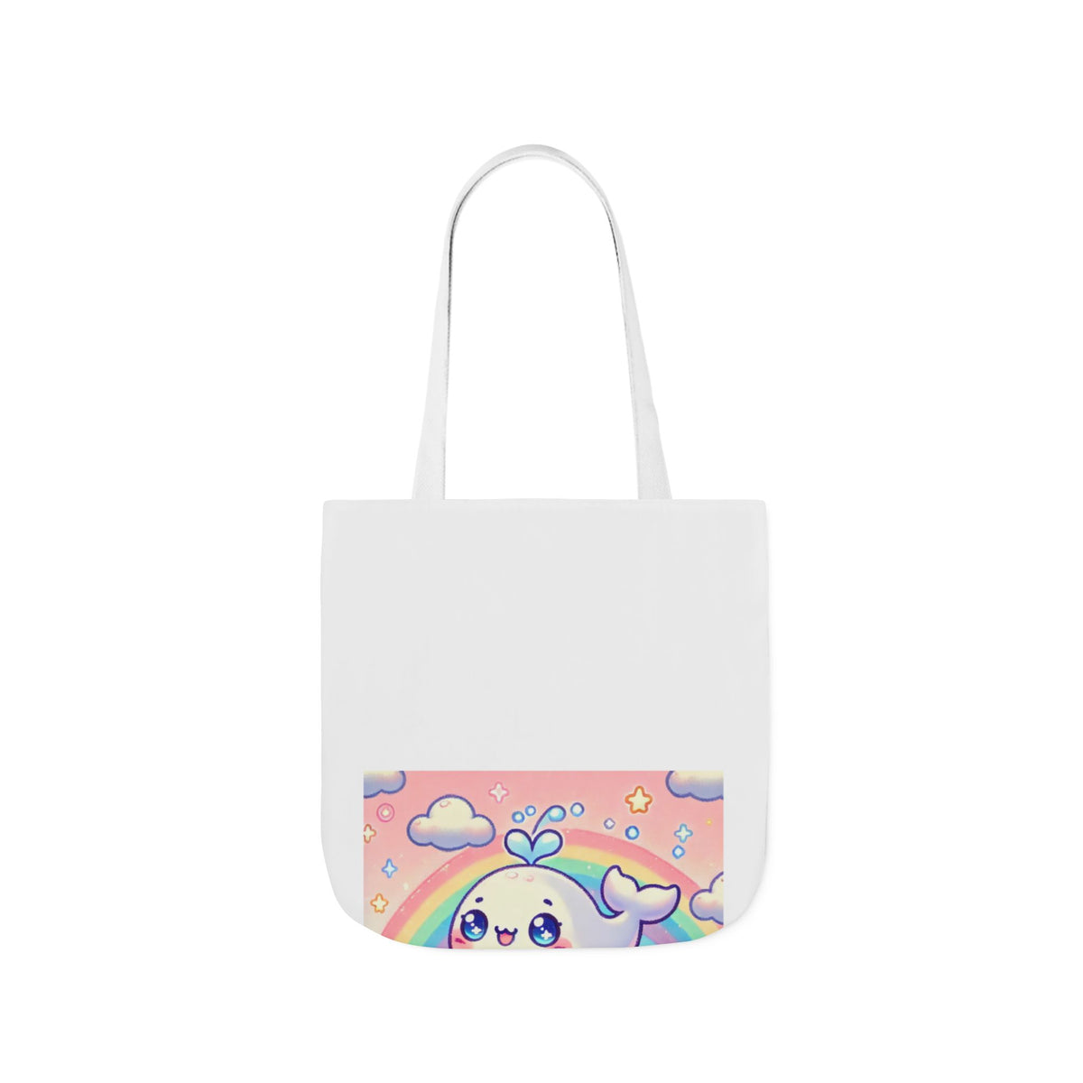 Kawaii Rainbow Whale Pastel Cloud Canvas Tote Bag