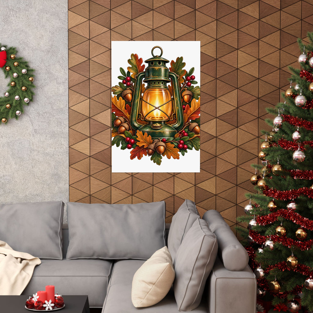 Autumn Oak Lantern and Acorns Poster