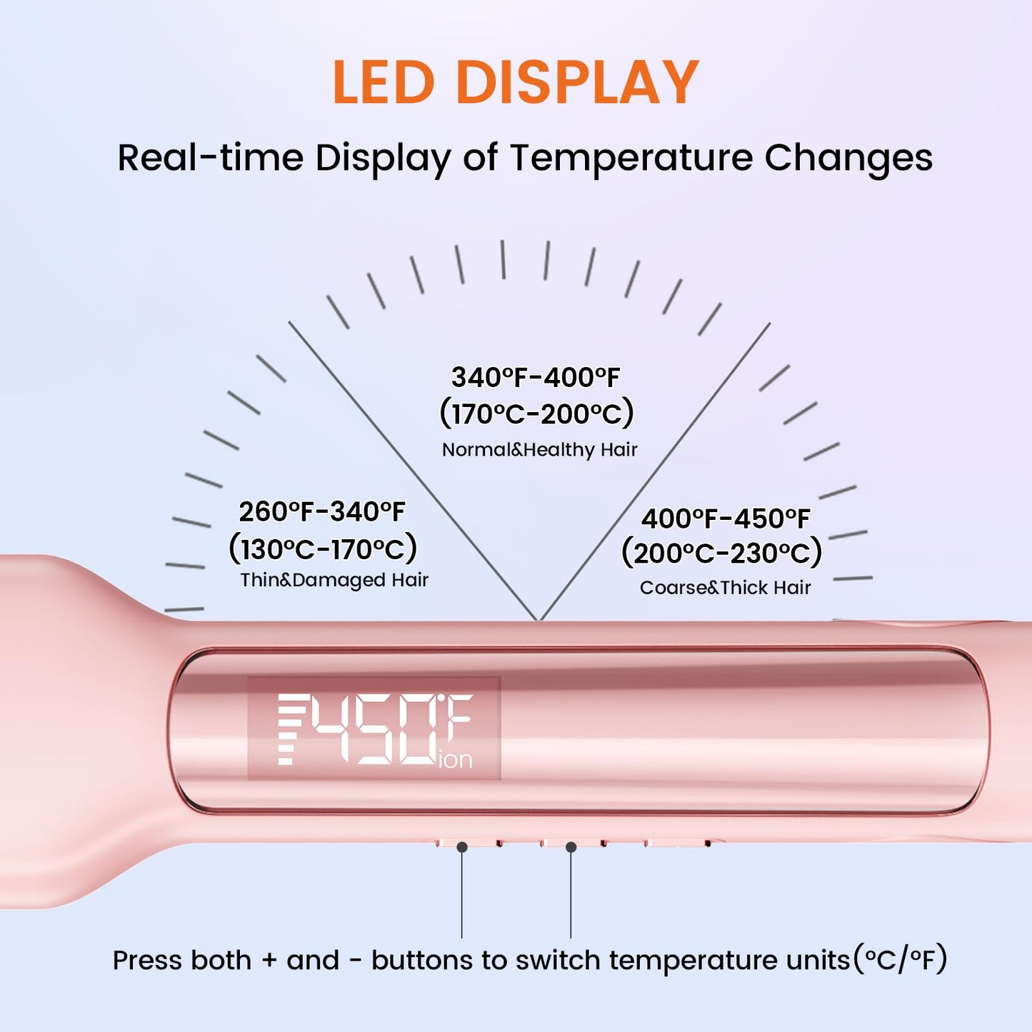 Faszin Professional Hair Straightener, 1.65inch Wide-Plate, Titanium Negative Ion Flat Iron, 30s Rapid Heating, LED Temp Display, Wide Voltage & 10 Adjustable Temp Levels (260-450℉) - Pink