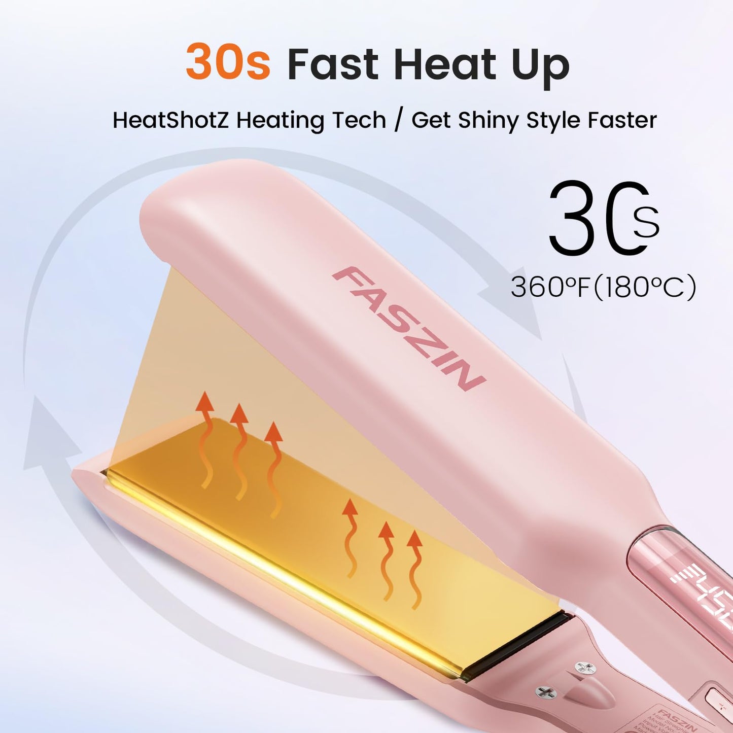 Faszin Professional Hair Straightener, 1.65inch Wide-Plate, Titanium Negative Ion Flat Iron, 30s Rapid Heating, LED Temp Display, Wide Voltage & 10 Adjustable Temp Levels (260-450℉) - Pink