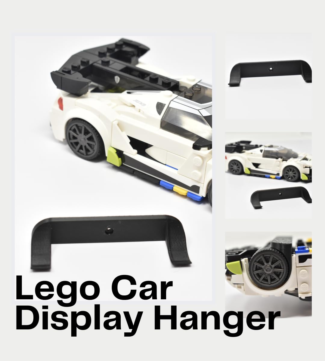 Low Profile Collectible Car Display Wall Mount | Compatible with Lego Car Models | Display Cars by Wheel on Wall | Made in USA (Black 3-Pack)