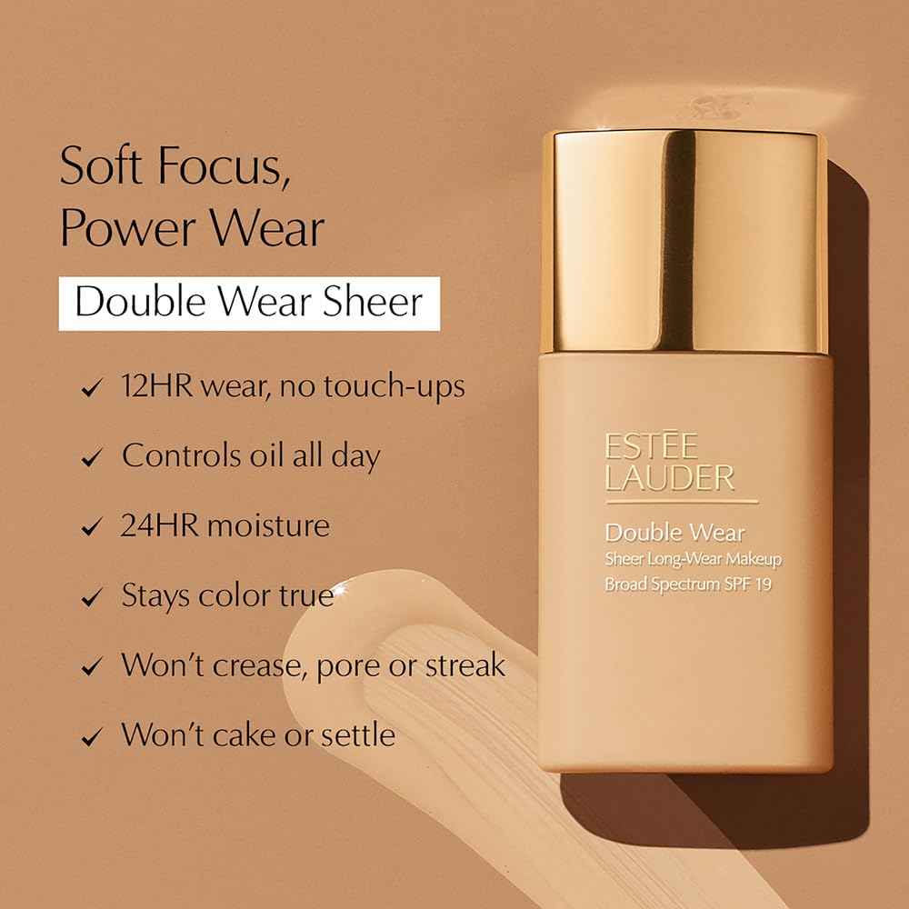 Estée Lauder Double Wear Sheer Matte Foundation SPF 19 | 12-Hour Wear, 1.0 Fl Oz, 3C2 Pebble