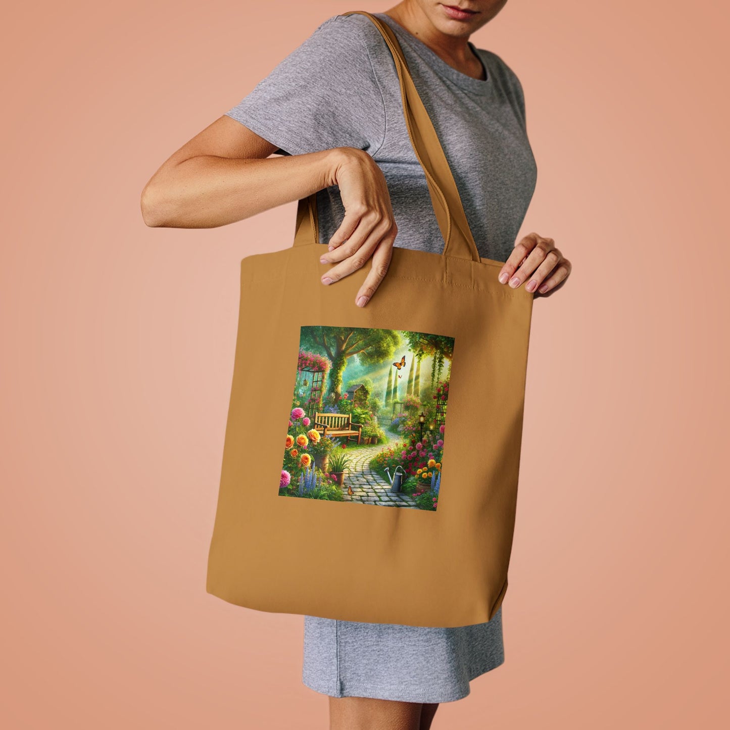 Sunlit Spring Flower Garden Bench Tote Bag