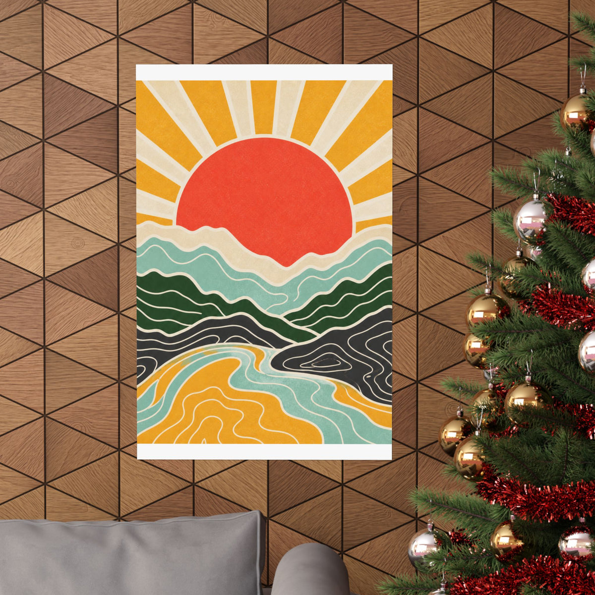 Topographic Sunrise Mid Century Mountain Art Poster