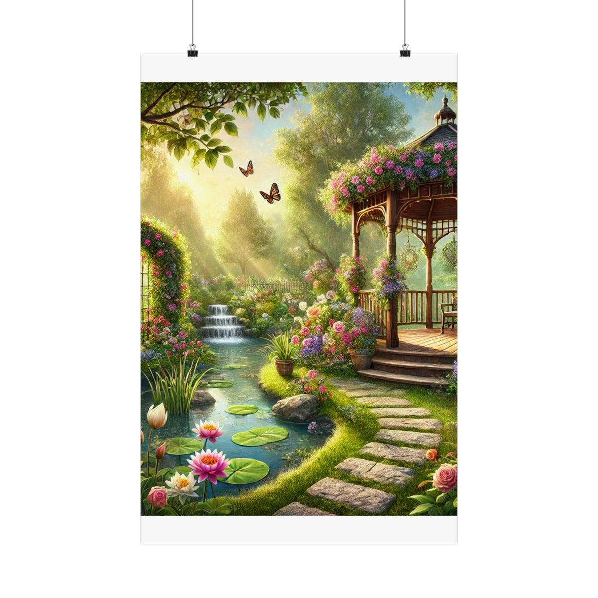 Sunlit Rose Gazebo Cottage Garden Wall Art Poster