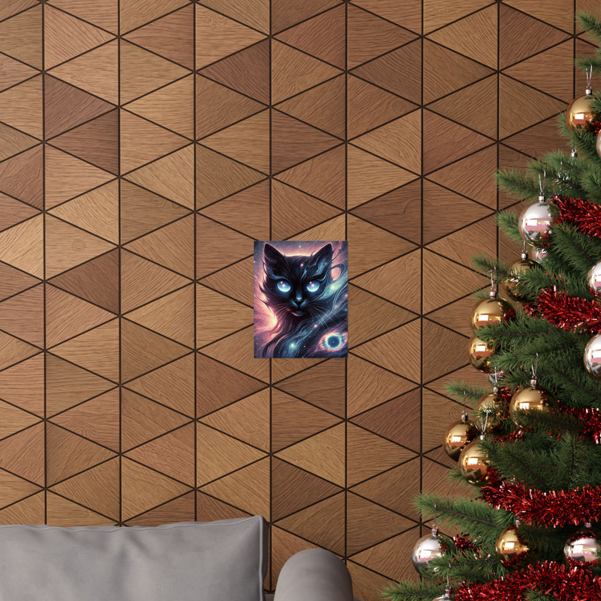 Cosmic Black Cat Galaxy Celestial Wall Art Poster