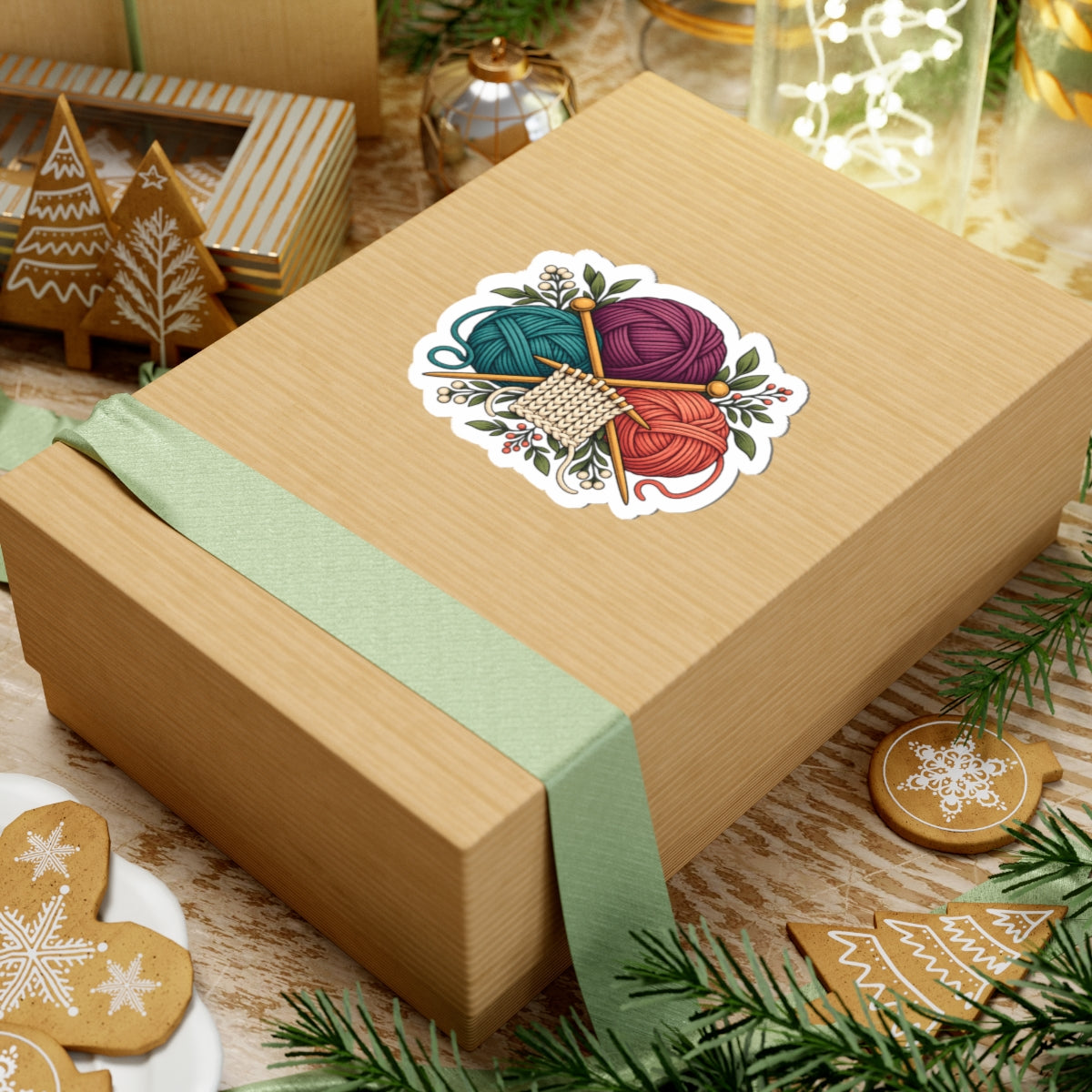 Retro Yarn and Knitting Botanical Art Sticker