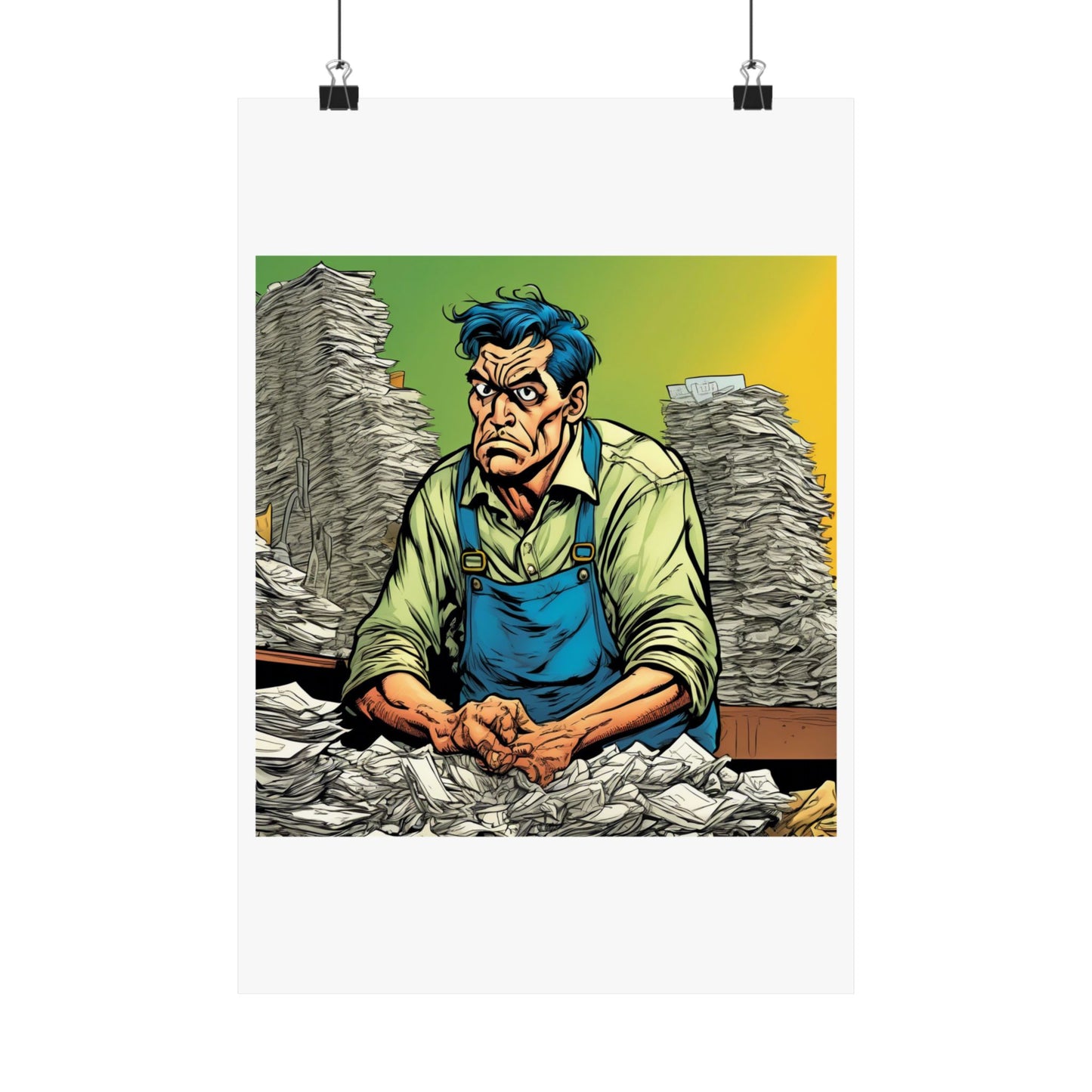 Paperwork Chaos Desk Worker Funny Office Art Poster