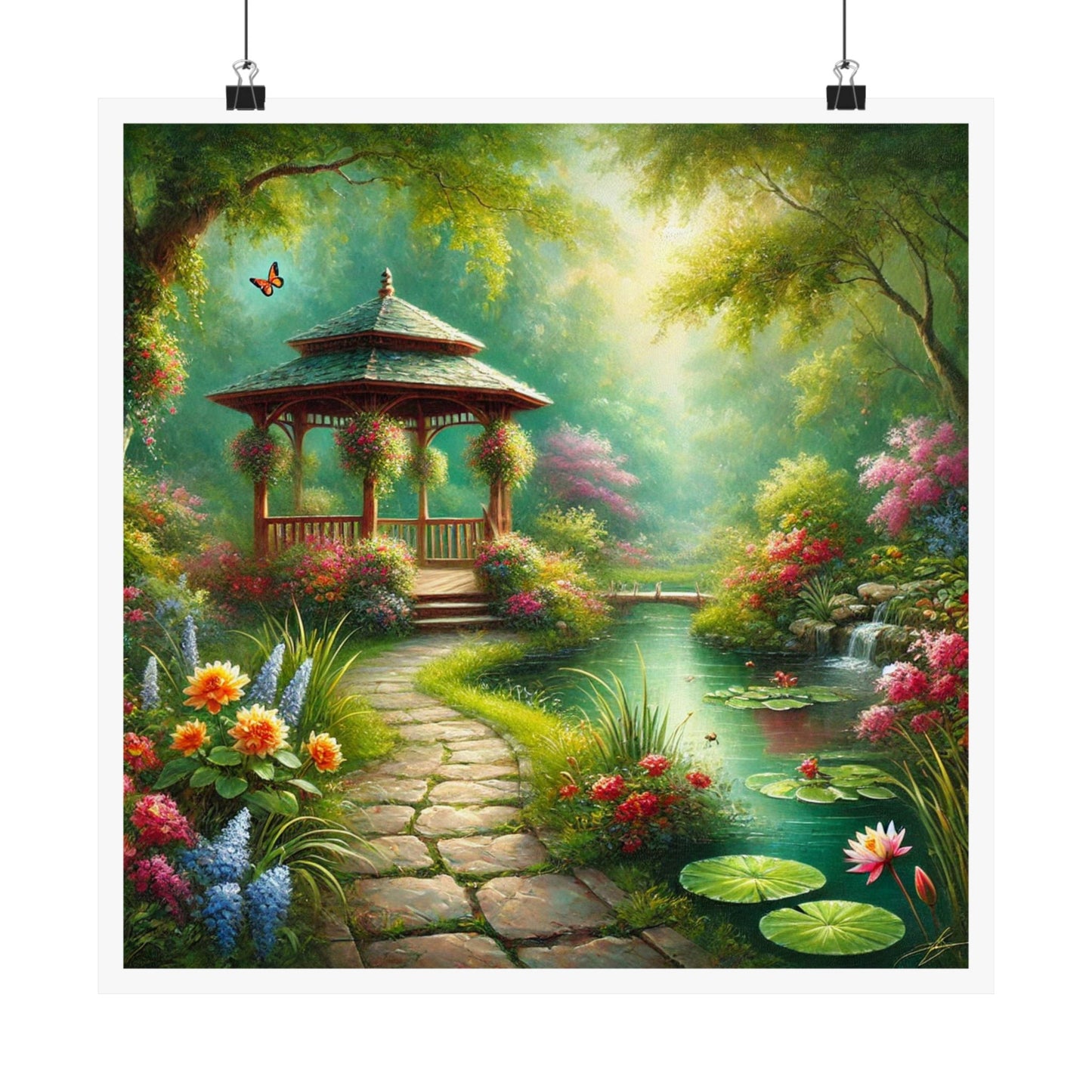 Spring Garden Gazebo Floral Landscape Poster