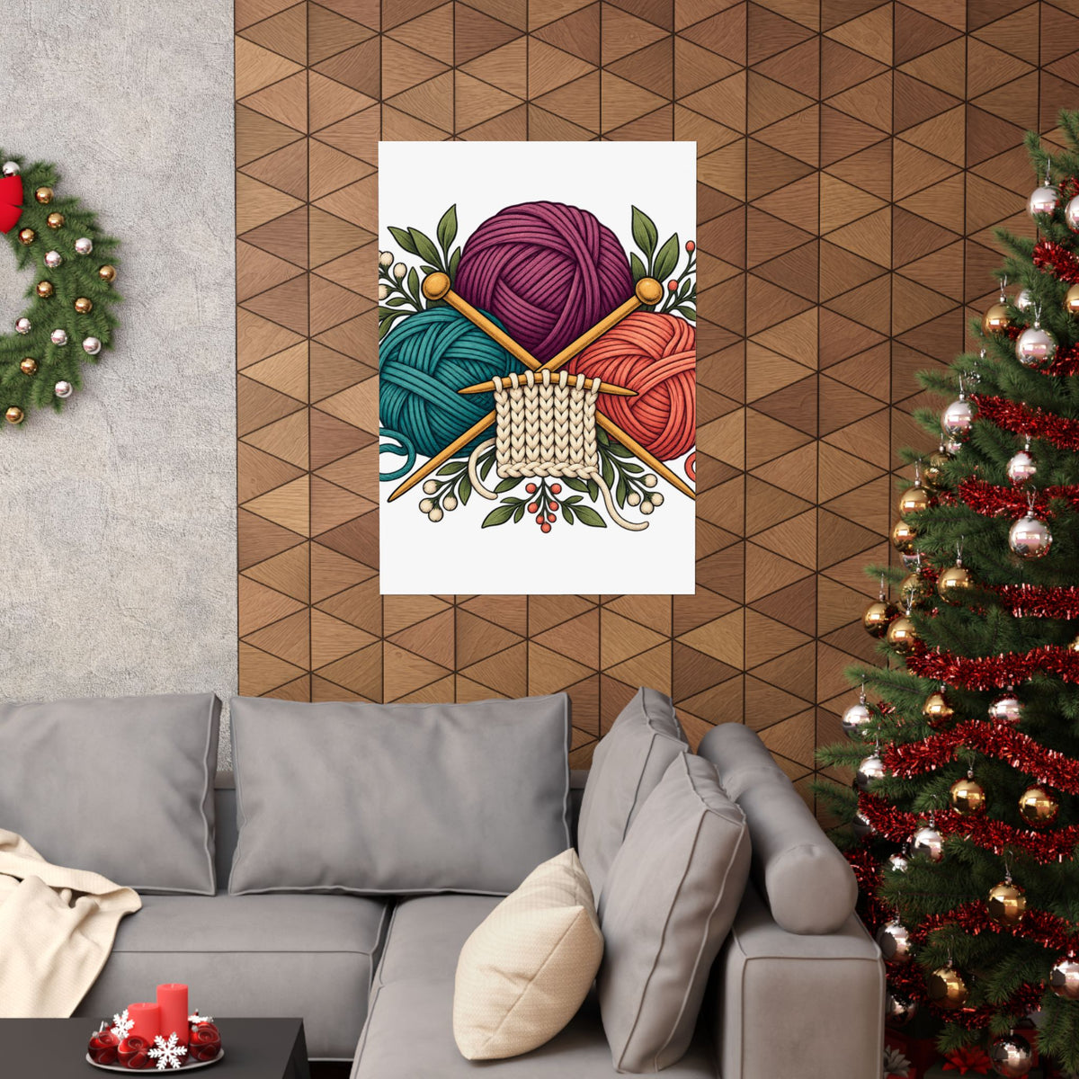 Retro Yarn and Knitting Botanical Art Poster