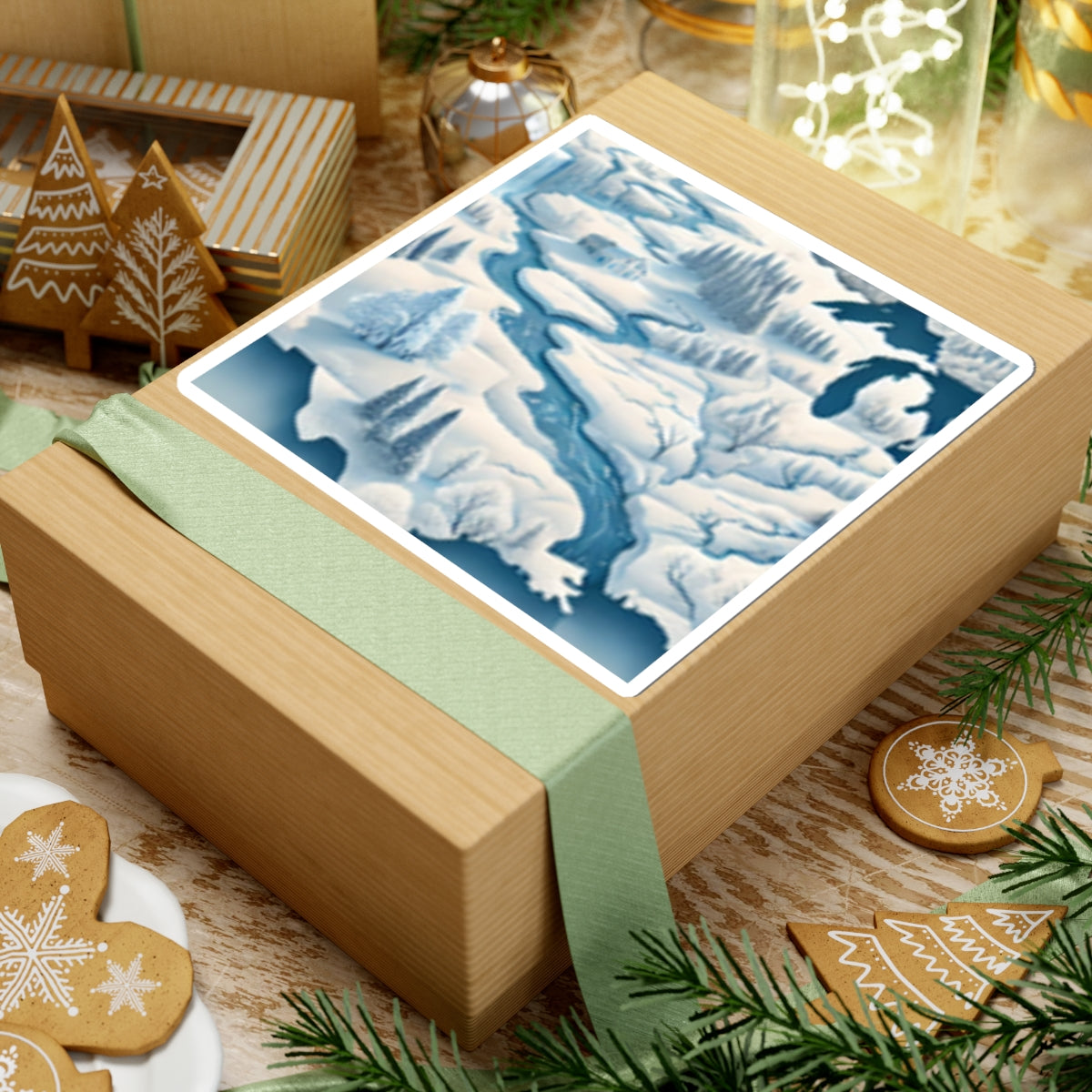 Winter USA Dreamscape Snowy Map Sticker for Laptop Water Bottle