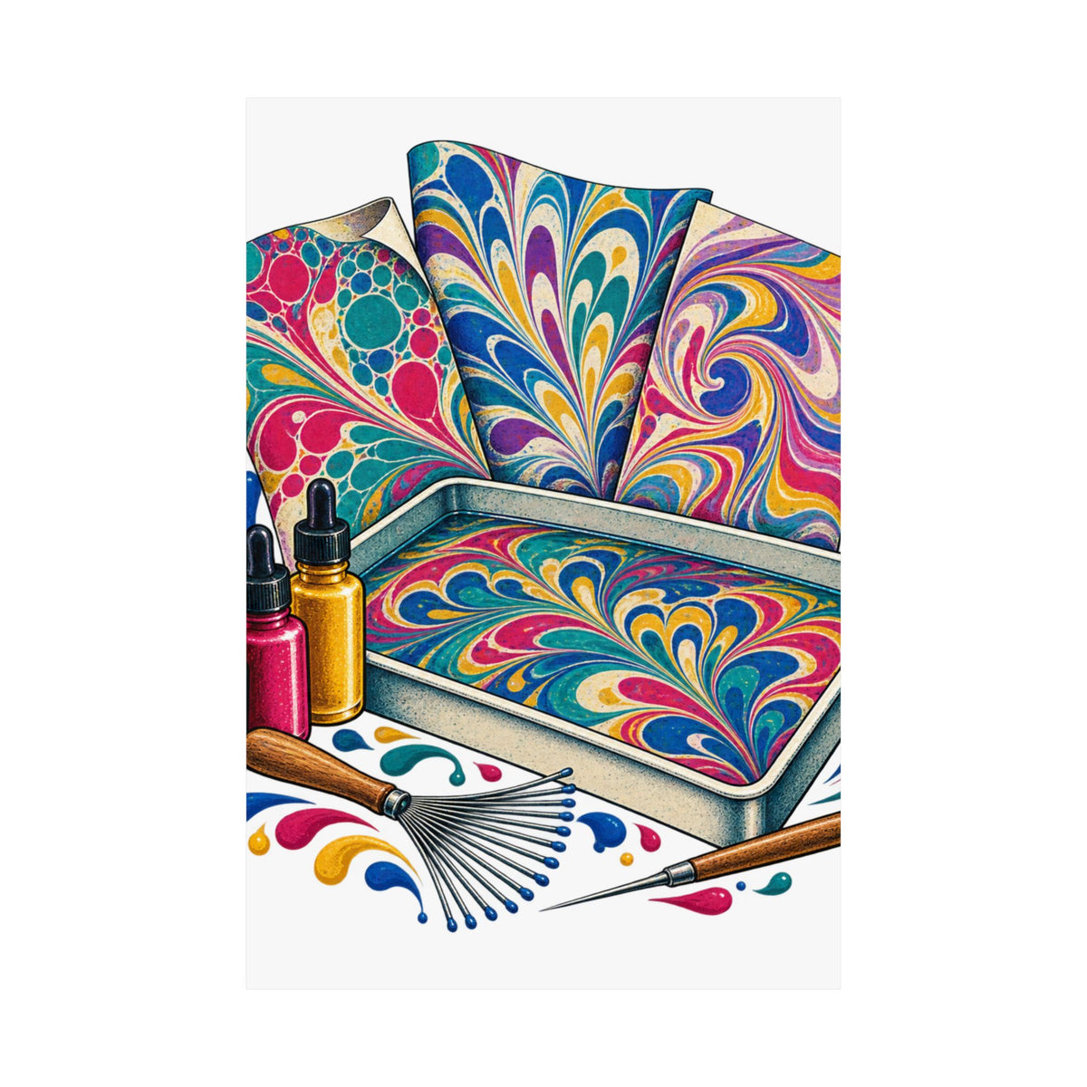Colorful Paper Marbling Workshop Poster