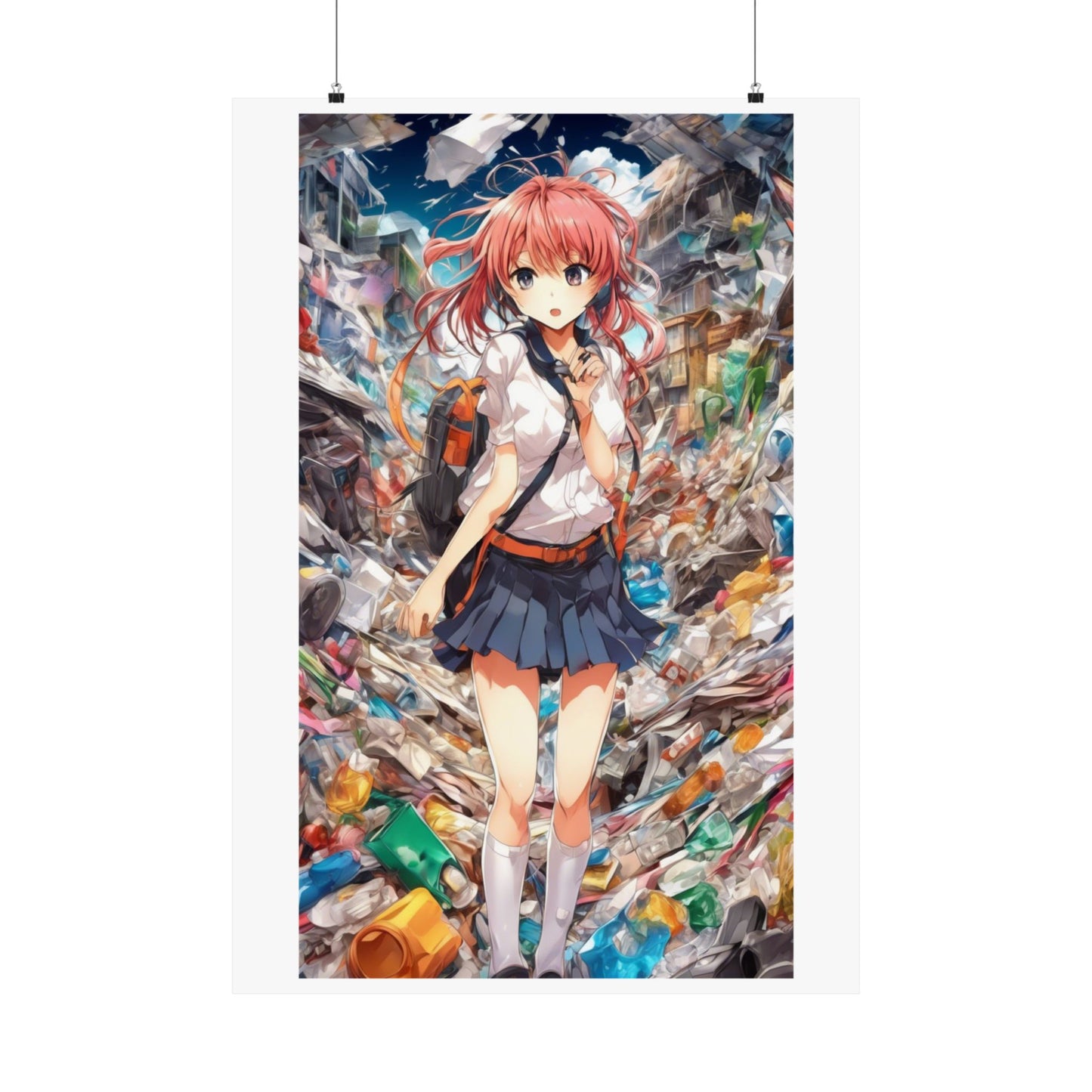Recycling Day Anime Schoolgirl Eco Street Art Poster