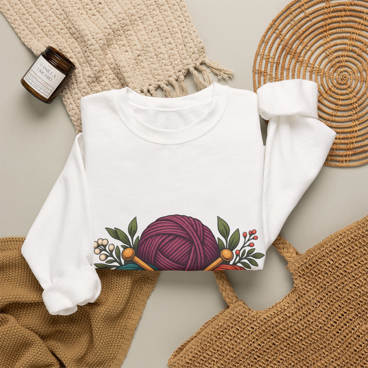 Retro Yarn and Knitting Botanical Art Sweatshirt