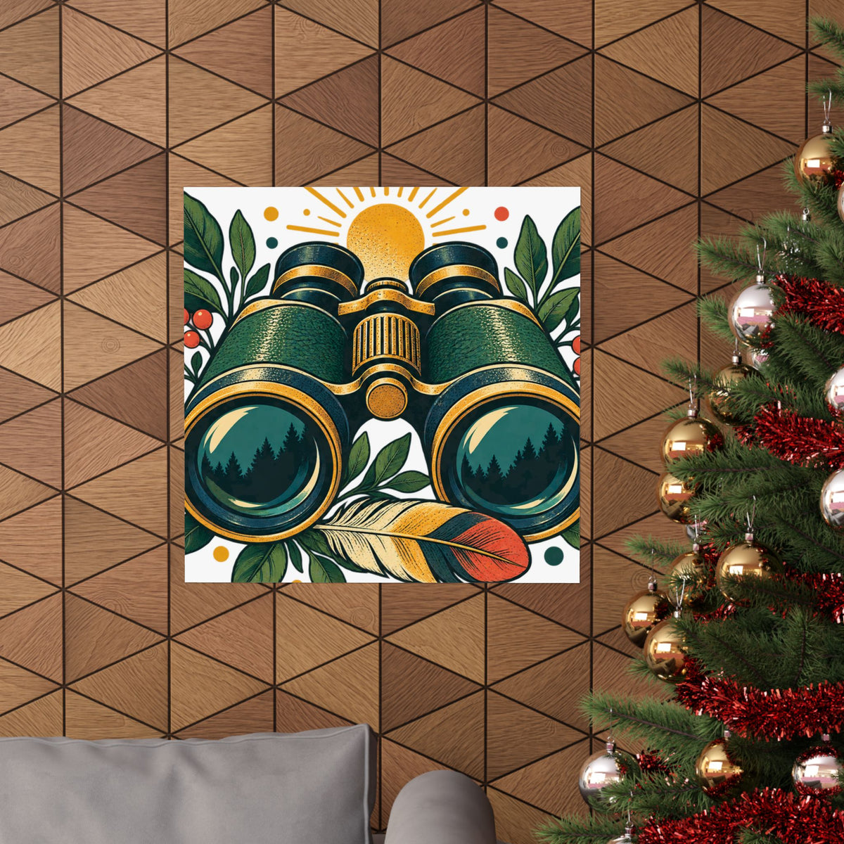 Retro Binoculars and Botanical Birdwatching Art Poster