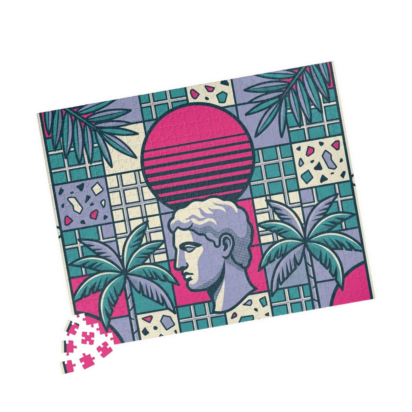 Vaporwave Roman Bust Puzzle | Retro Sunset Palm Trees 252-520-1014 pcs