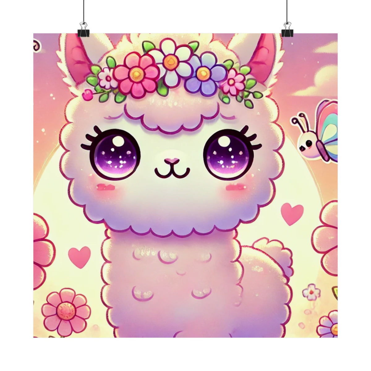 Pastel Floral Alpaca Garden Kawaii Wall Art Poster
