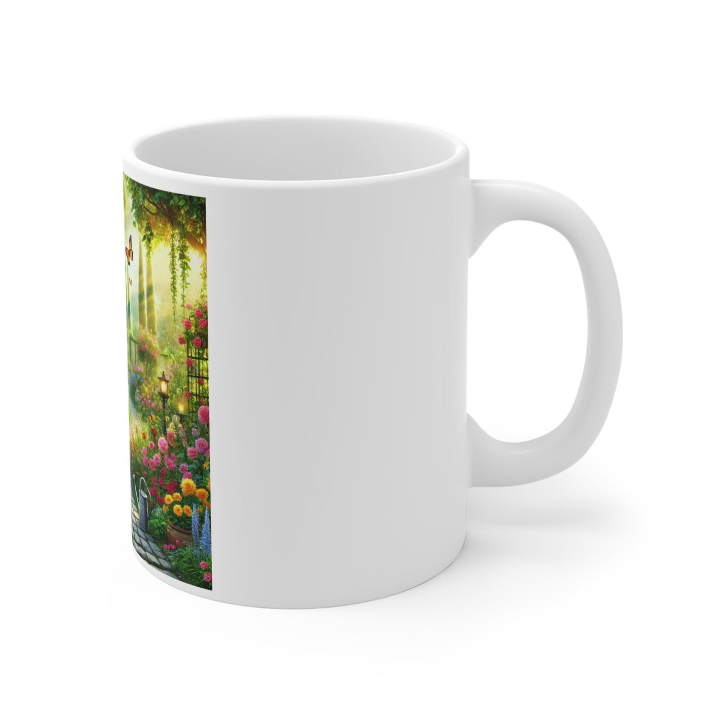 Sunlit Spring Flower Garden Bench Coffee Mug