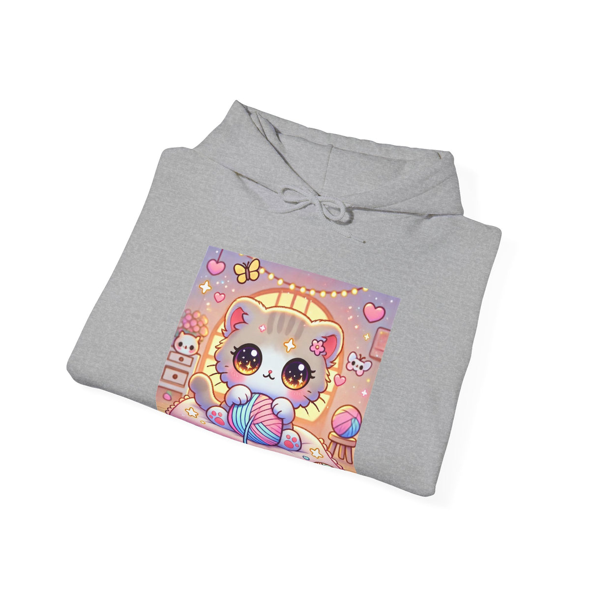 Cozy Kawaii Knitting Cat Pastel Yarn Hoodie