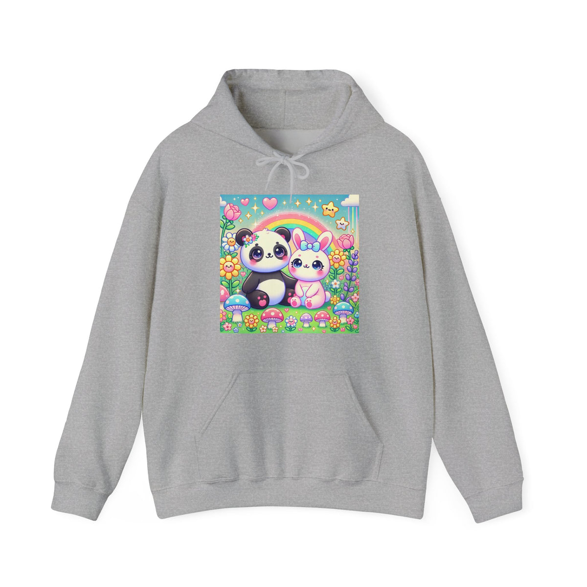 Pastel Panda and Bunny Rainbow Garden Hoodie