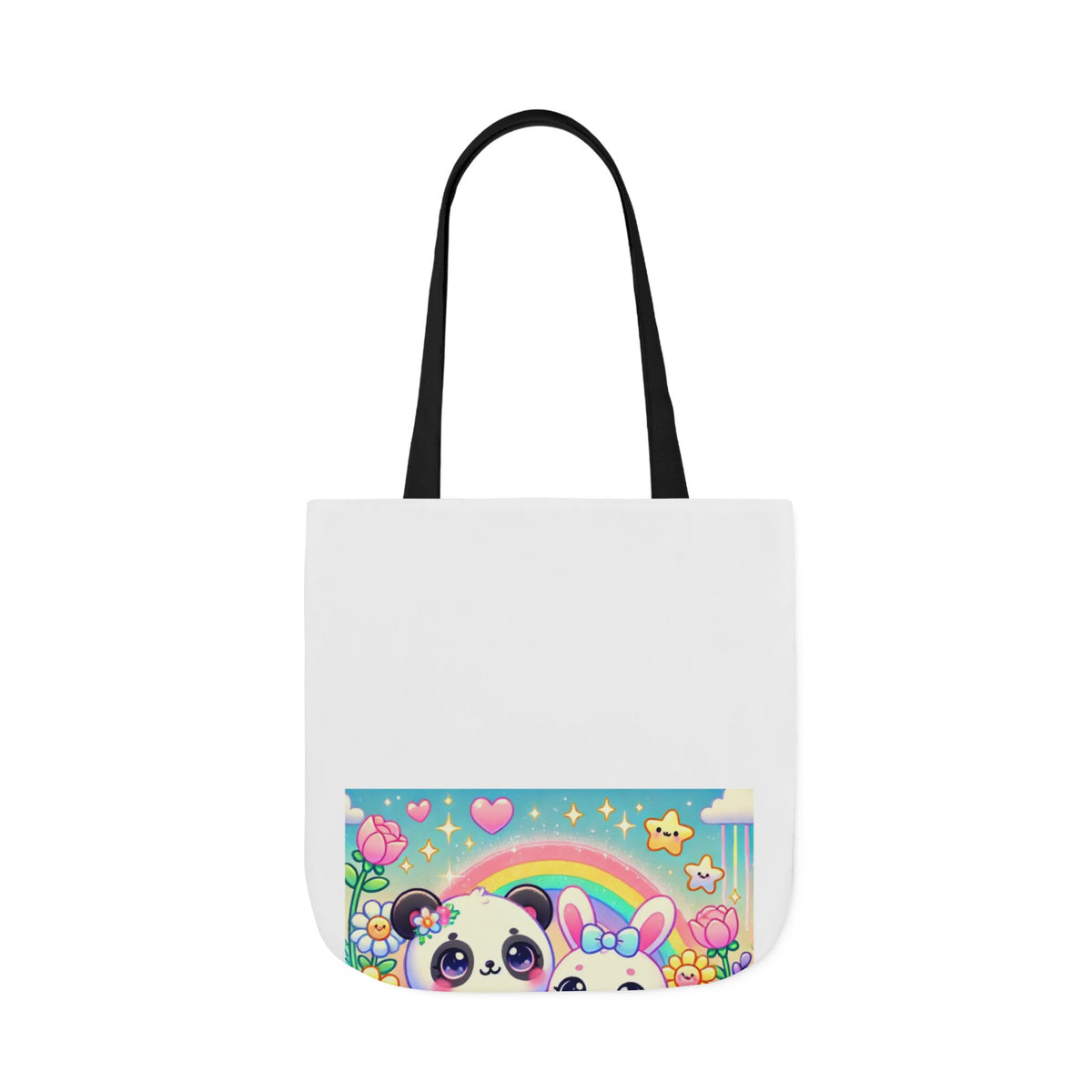 Pastel Panda and Bunny Rainbow Garden Canvas Tote Bag