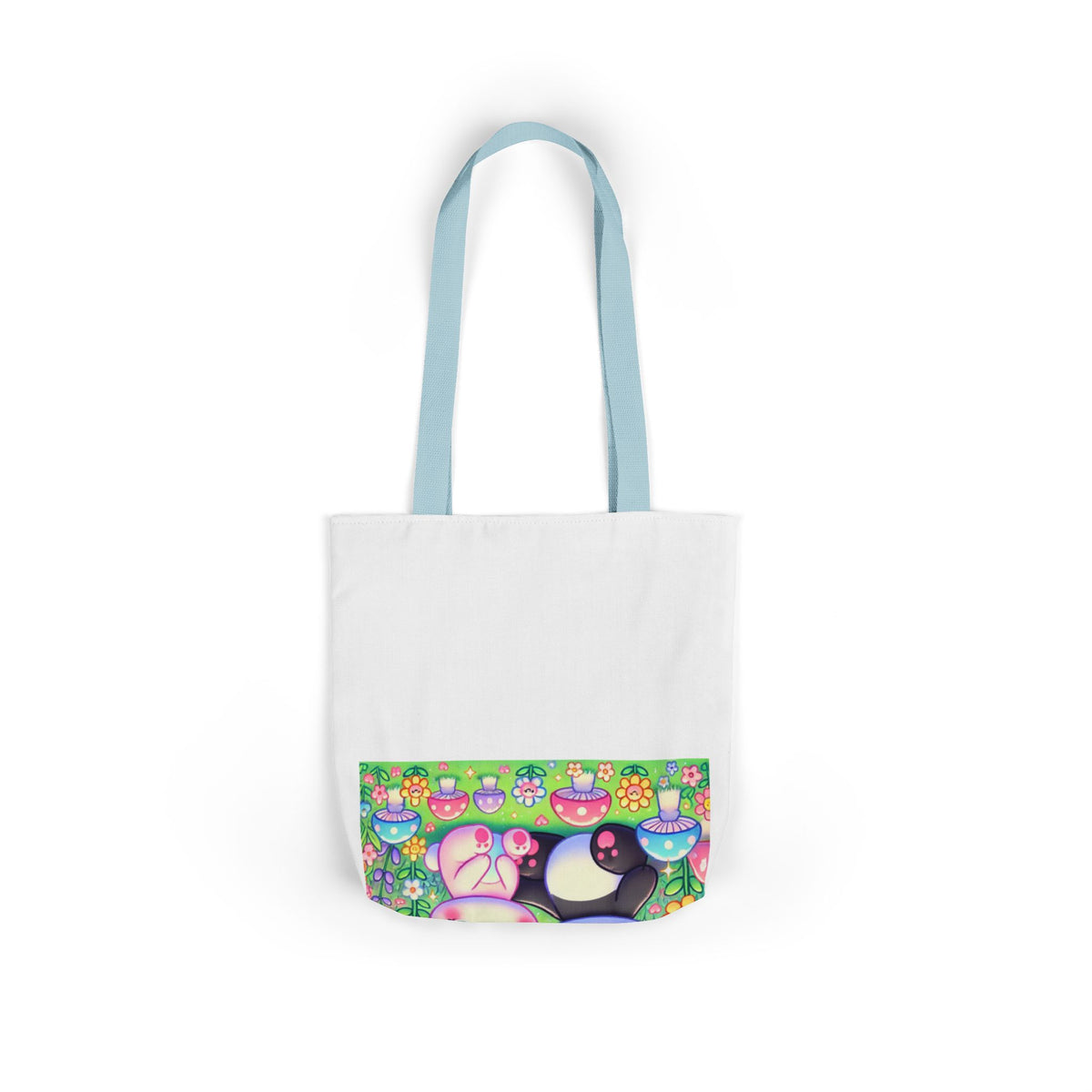 Pastel Panda and Bunny Rainbow Garden Canvas Tote Bag