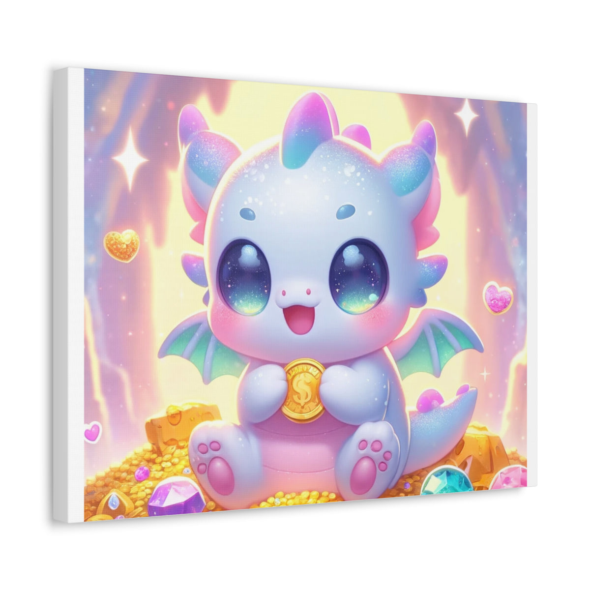 Pastel Treasure Dragon Kawaii Fantasy Canvas Wall Art