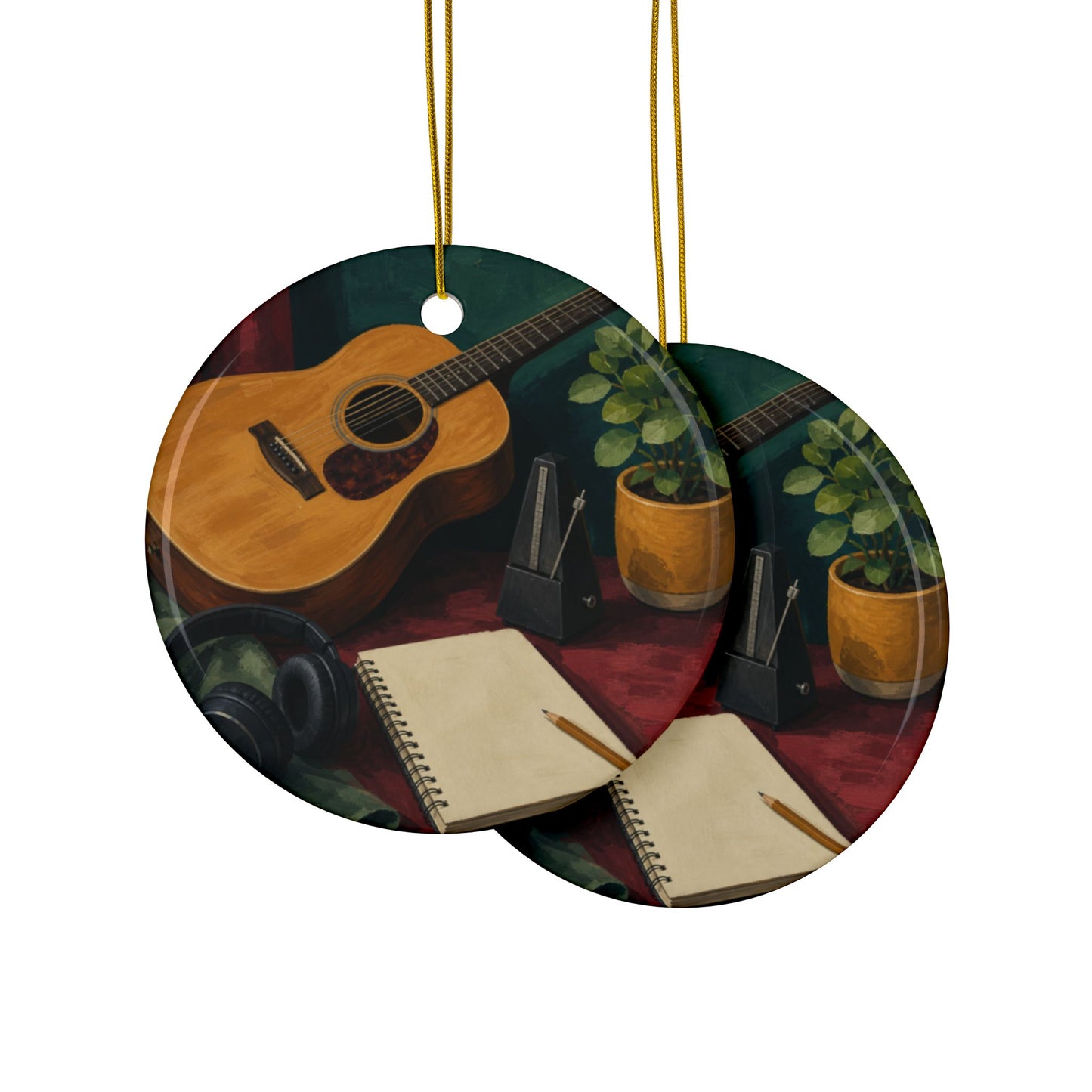 Cozy Acoustic Music Practice Art Ceramic Ornament, Holiday Keepsake and Gift