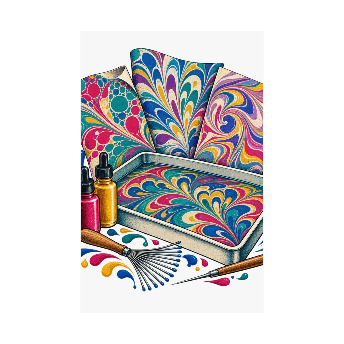 Colorful Paper Marbling Workshop Poster