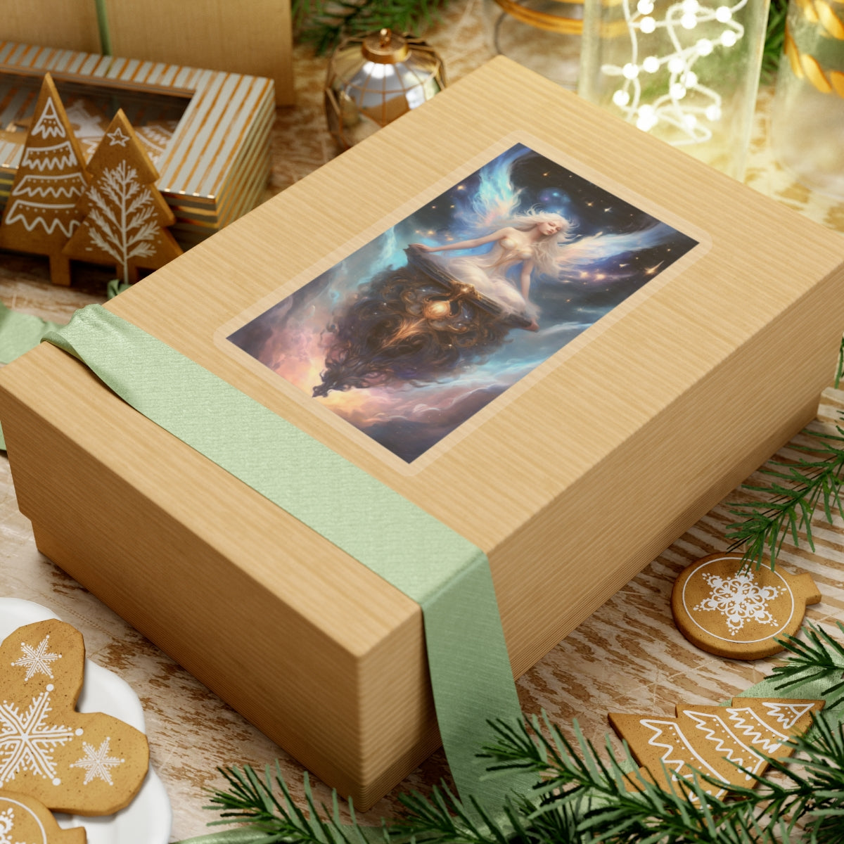 Celestial Winged Meditation Fantasy Portrait Sticker