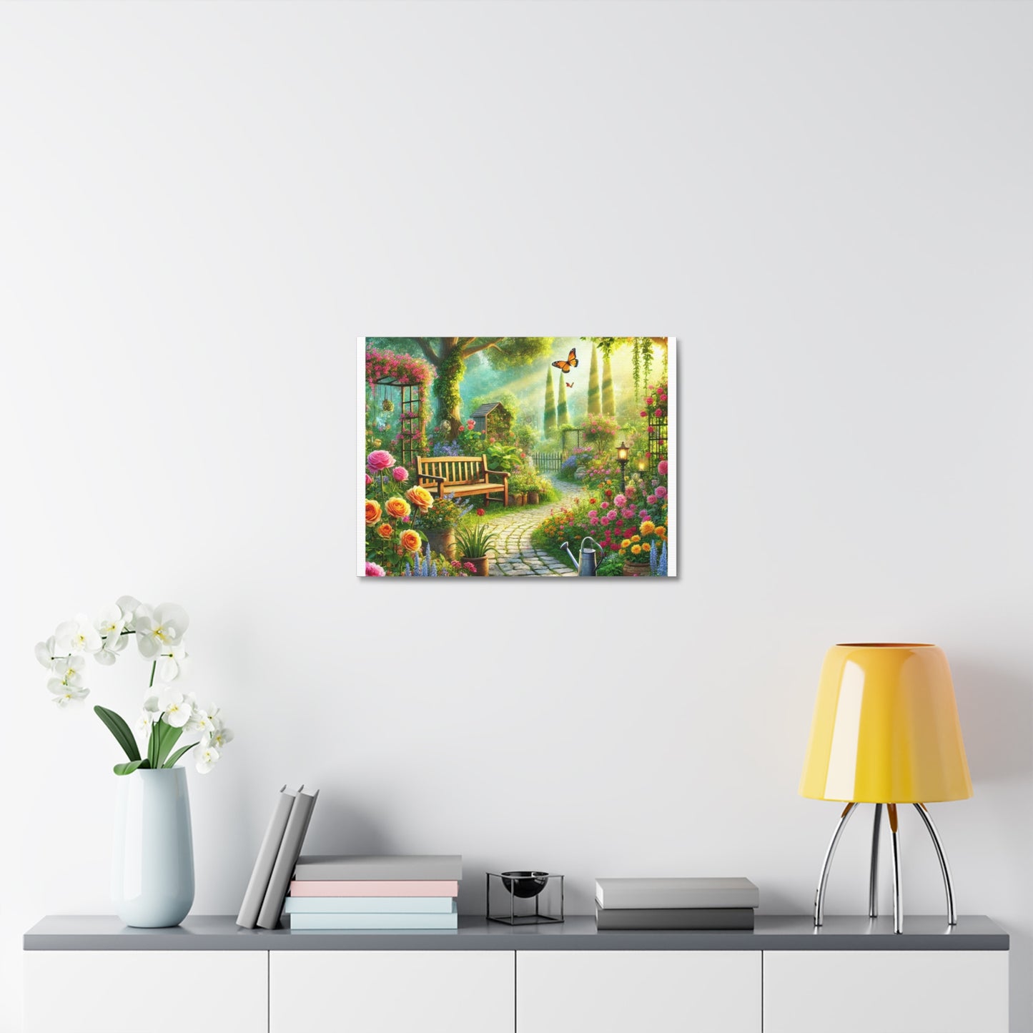 Sunlit Spring Flower Garden Bench Canvas