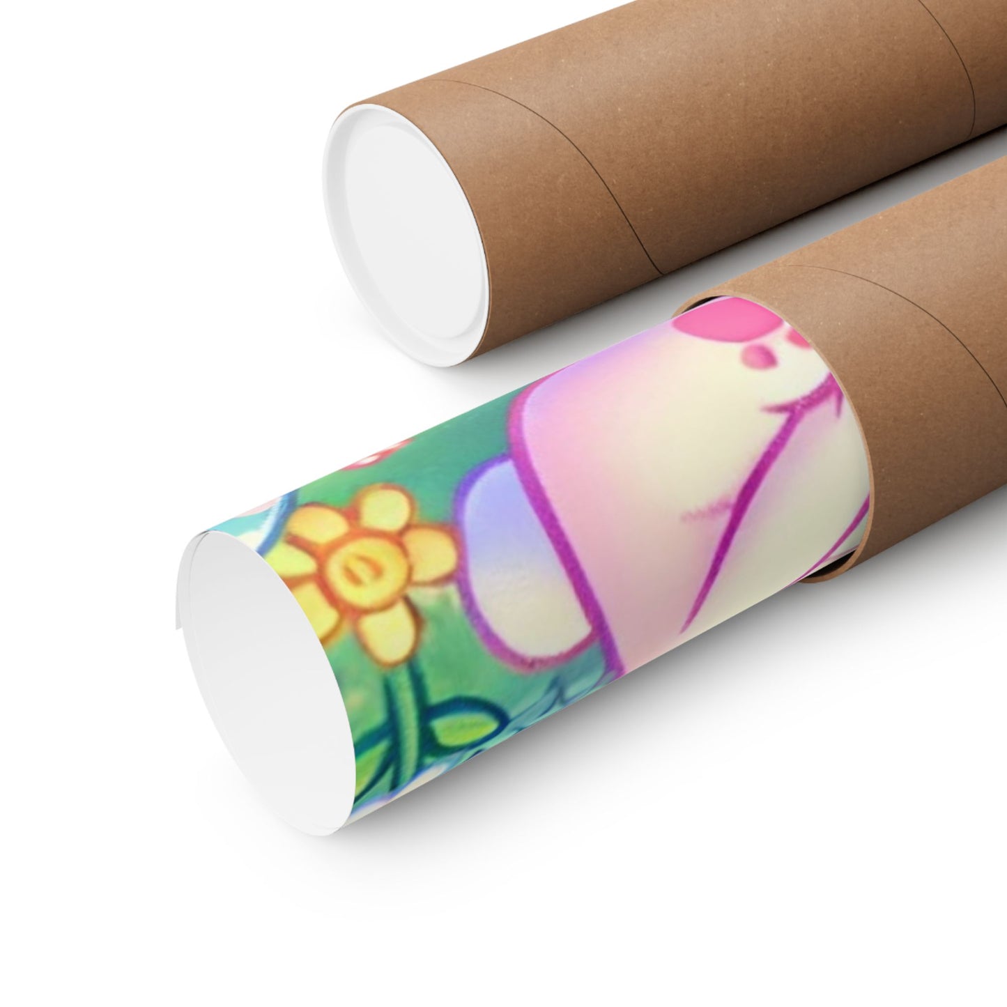 Pastel Panda and Bunny Rainbow Garden Wall Art Poster