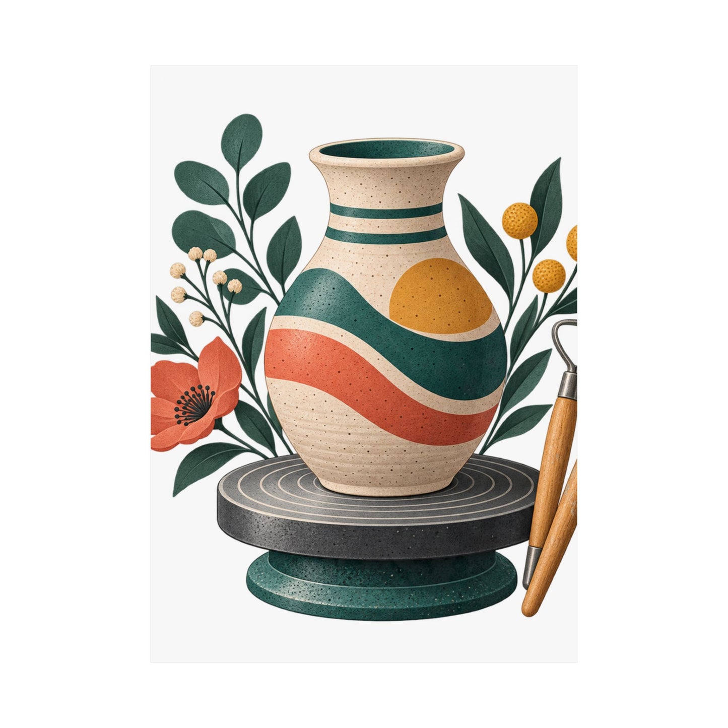 Midcentury Pottery Botanical Art Poster