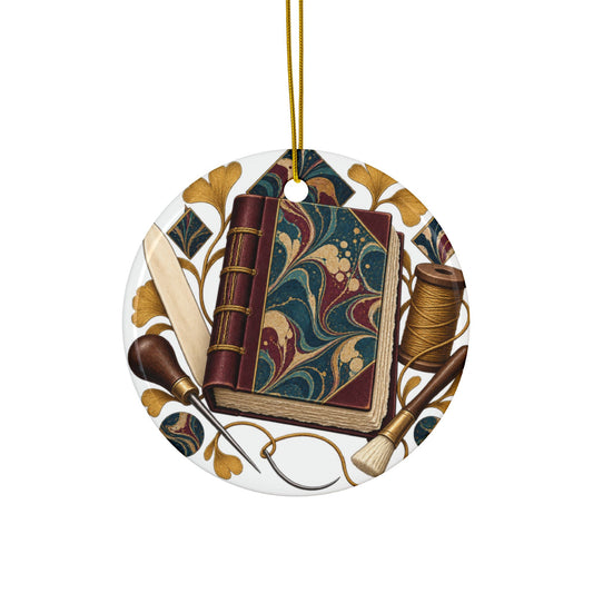 Traditional Marbled Bookbinding Workshop Round Ornament