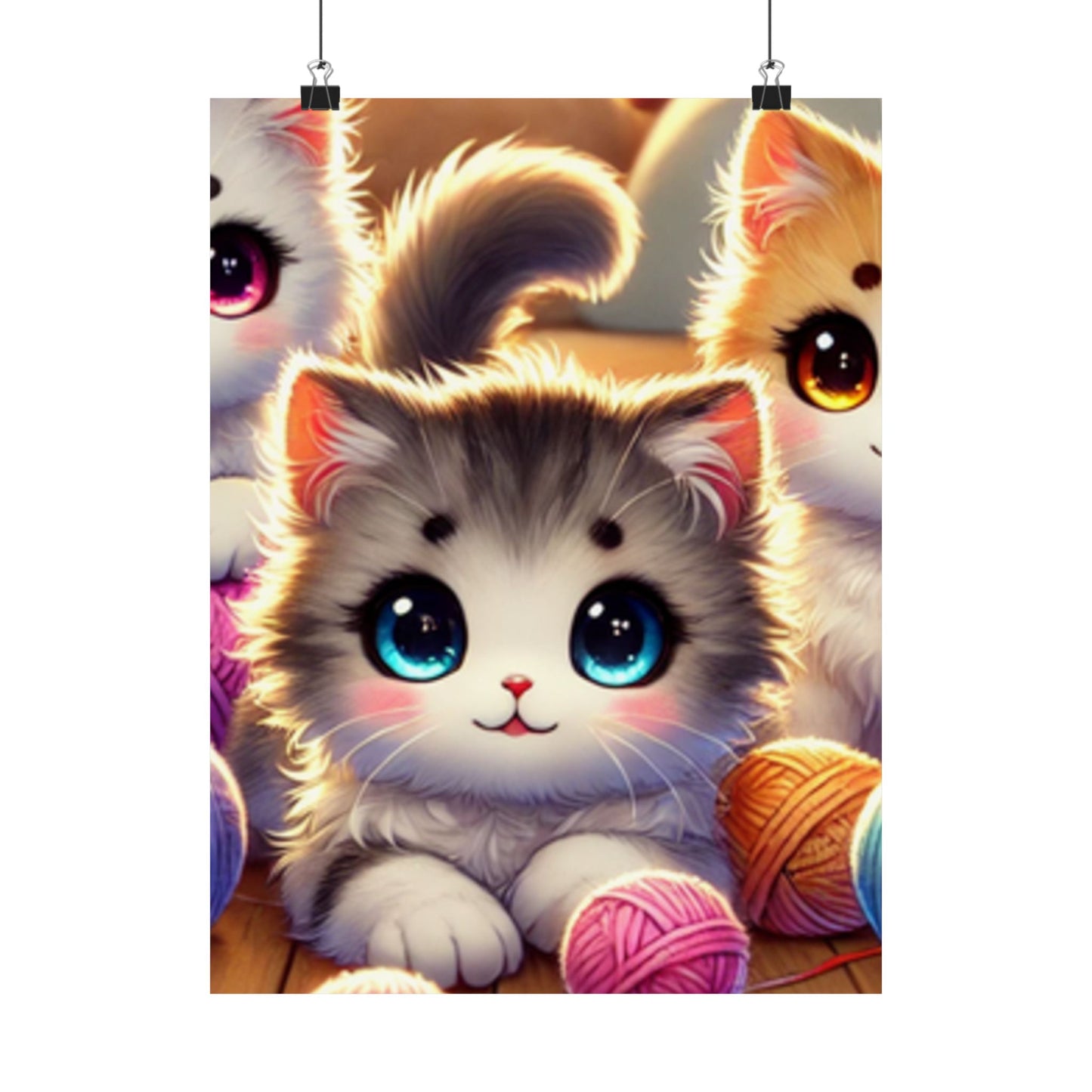 Cozy Yarn Kittens Cute Cat Poster Knitting Room Wall Art Decor