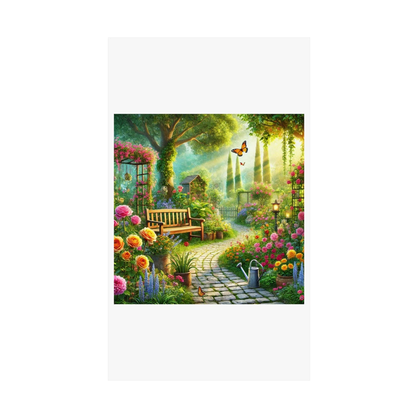Sunlit Spring Flower Garden Bench Poster