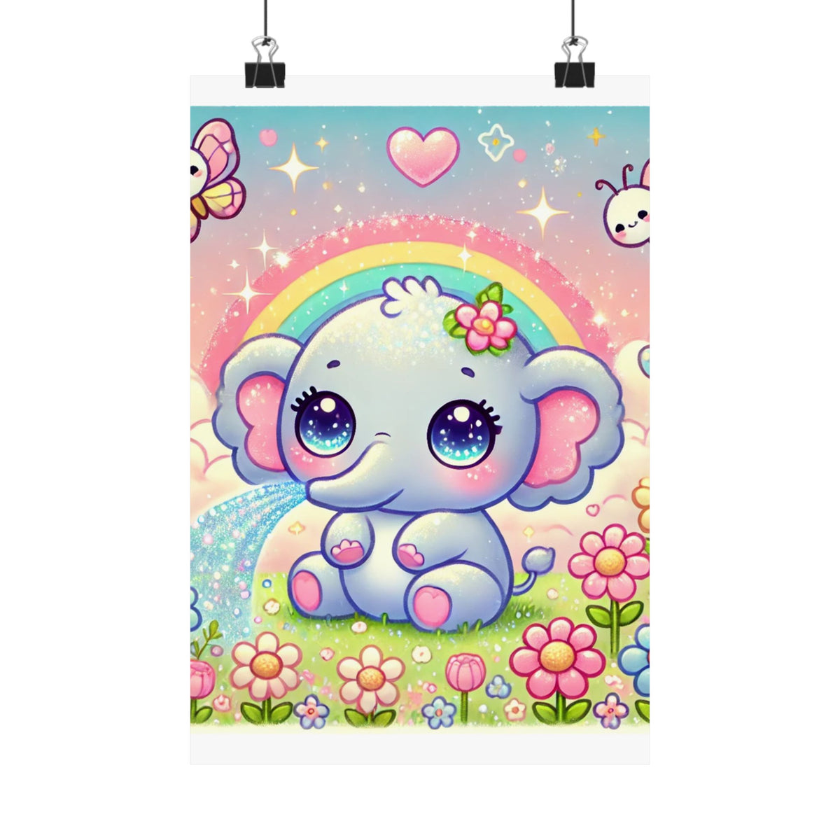 Pastel Rainbow Baby Elephant Floral Wall Art Poster