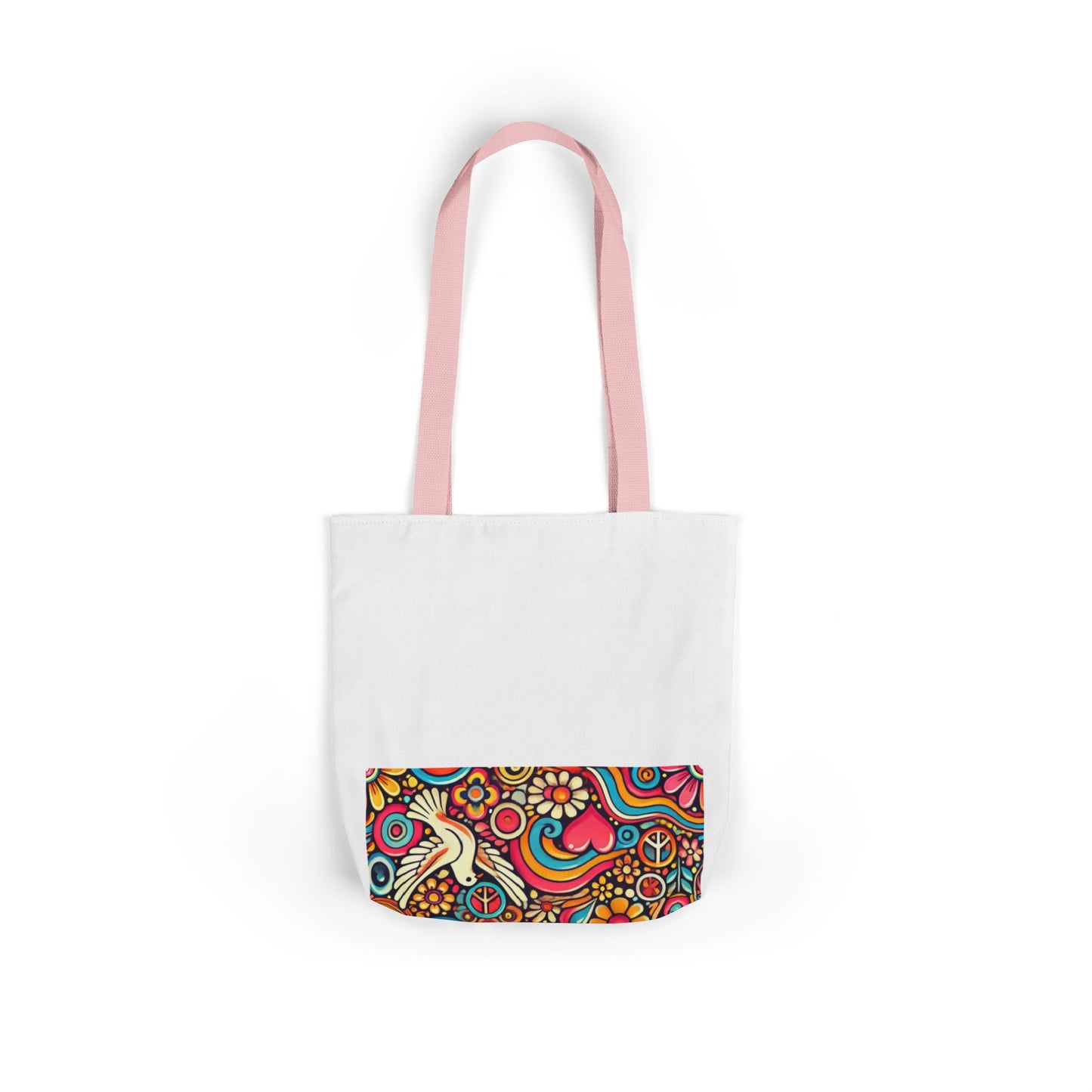 Colorful Peace Floral Pattern Canvas Tote Bag
