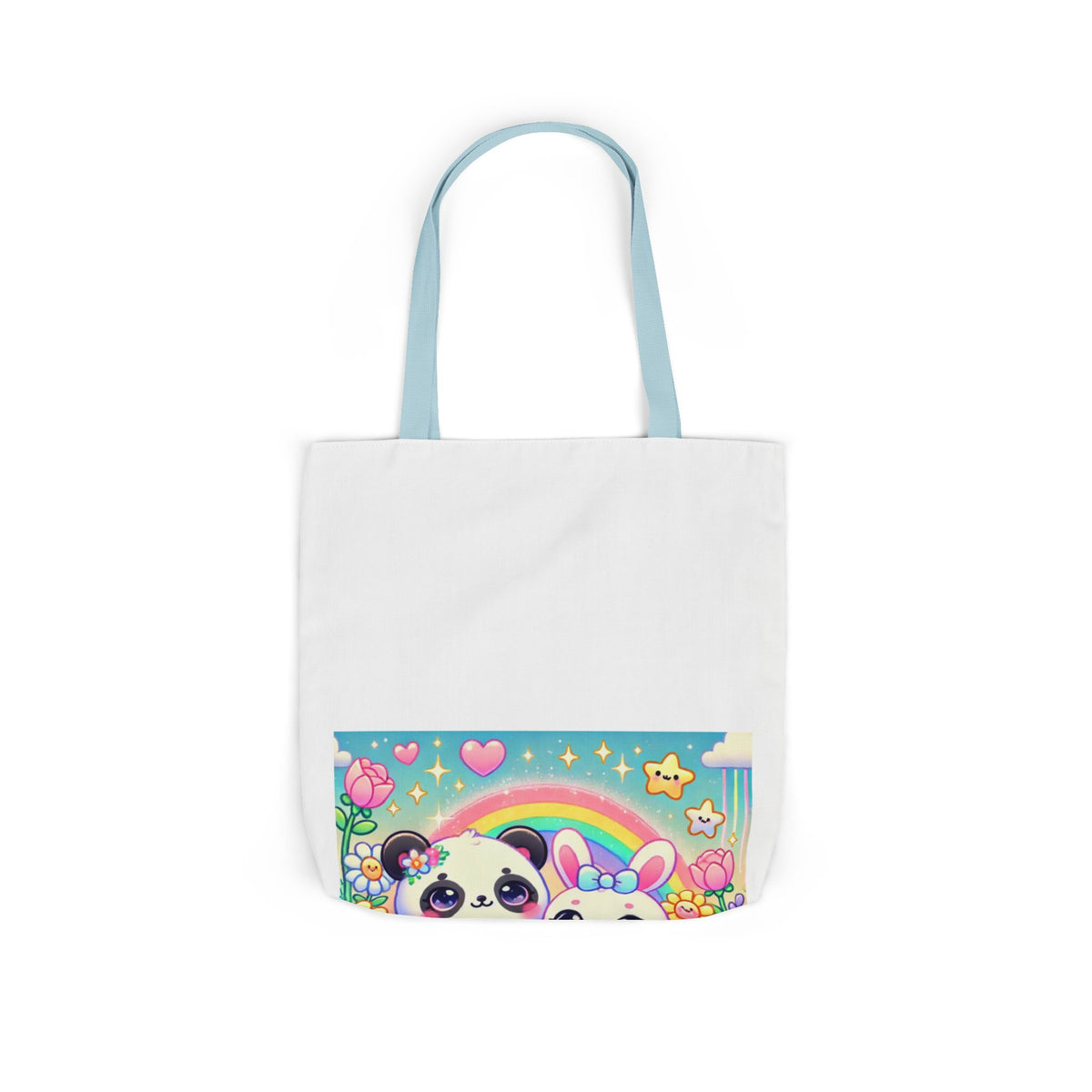 Pastel Panda and Bunny Rainbow Garden Canvas Tote Bag