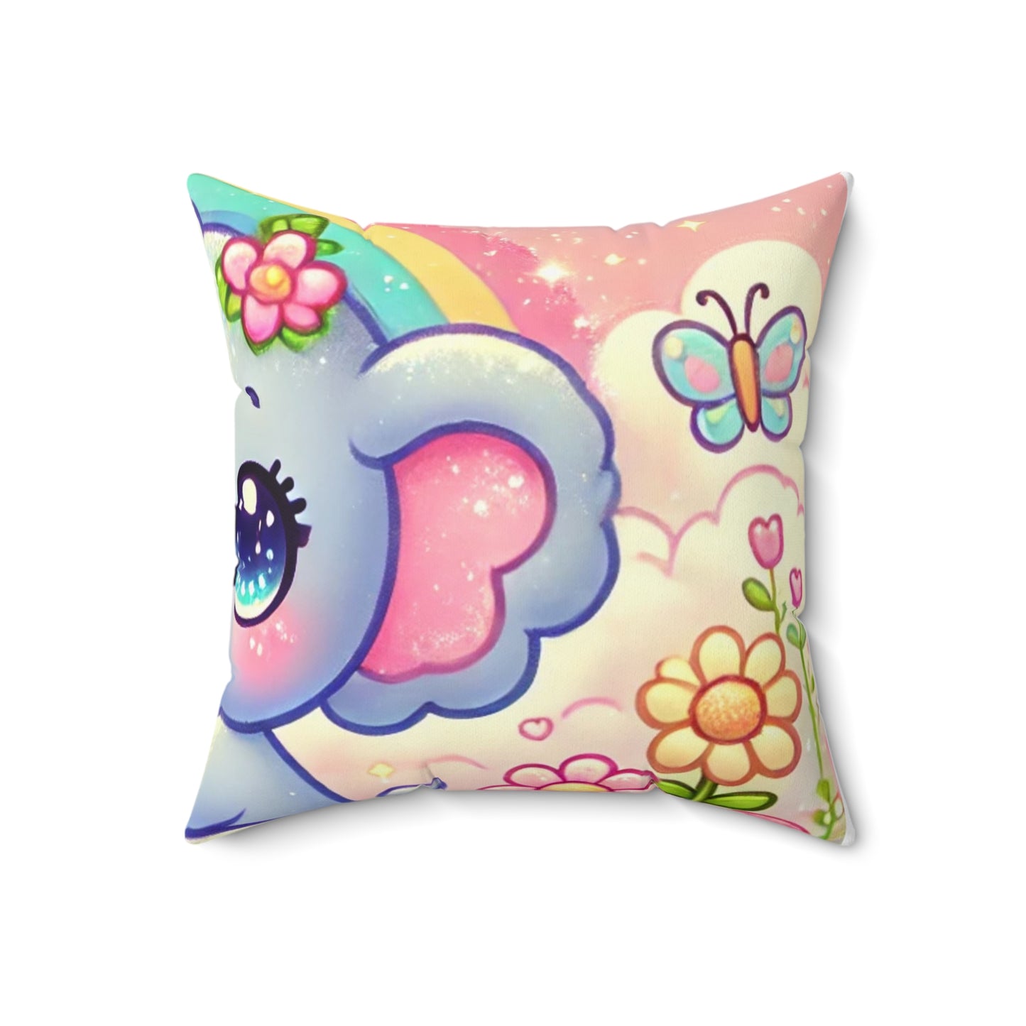 Pastel Rainbow Baby Elephant Floral Decorative Pillow