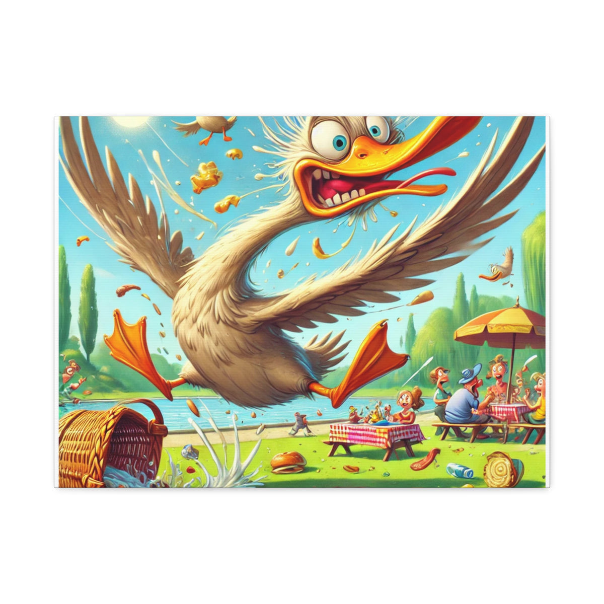 Chaotic Picnic Duck Funny Summer Canvas Wall Art