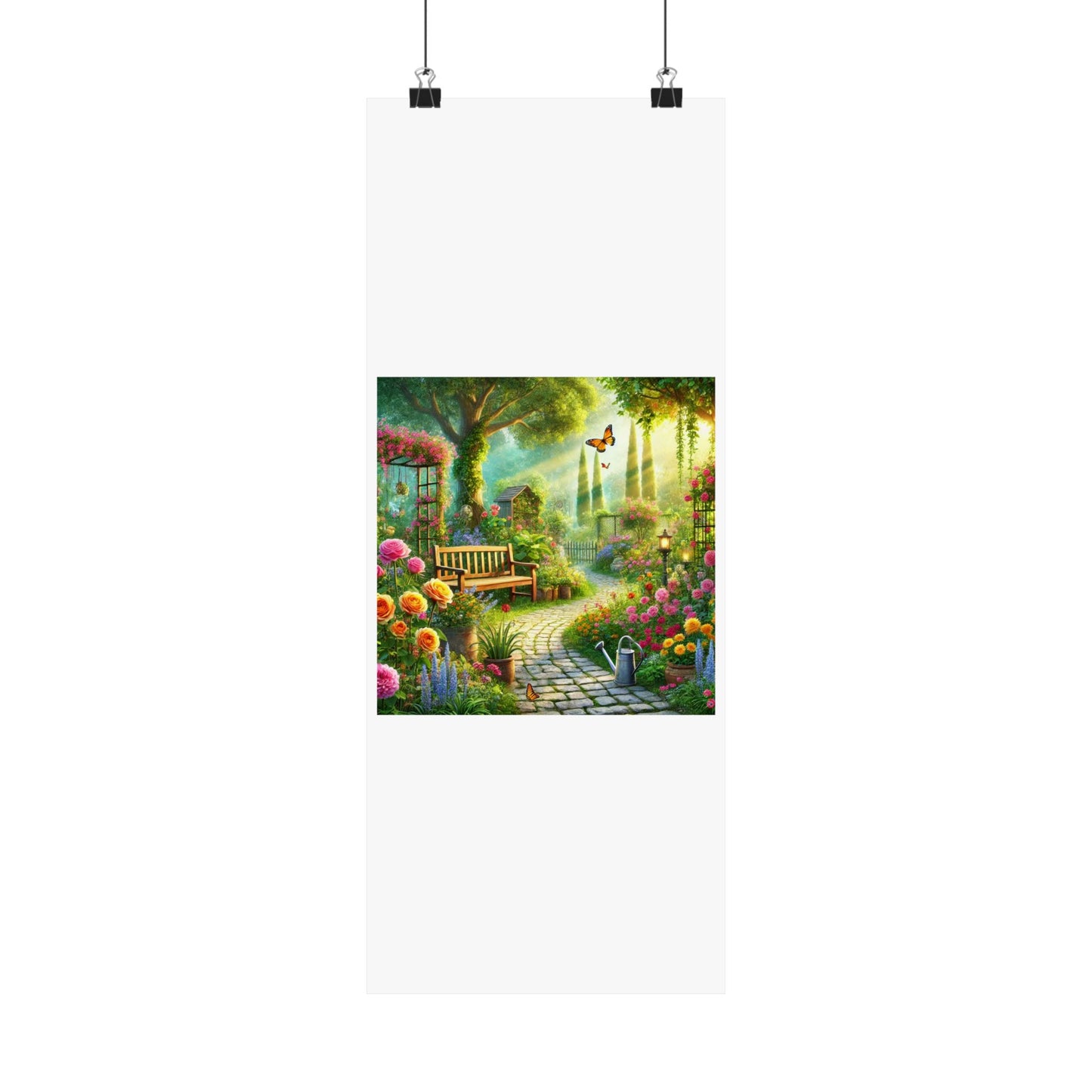 Sunlit Spring Flower Garden Bench Poster