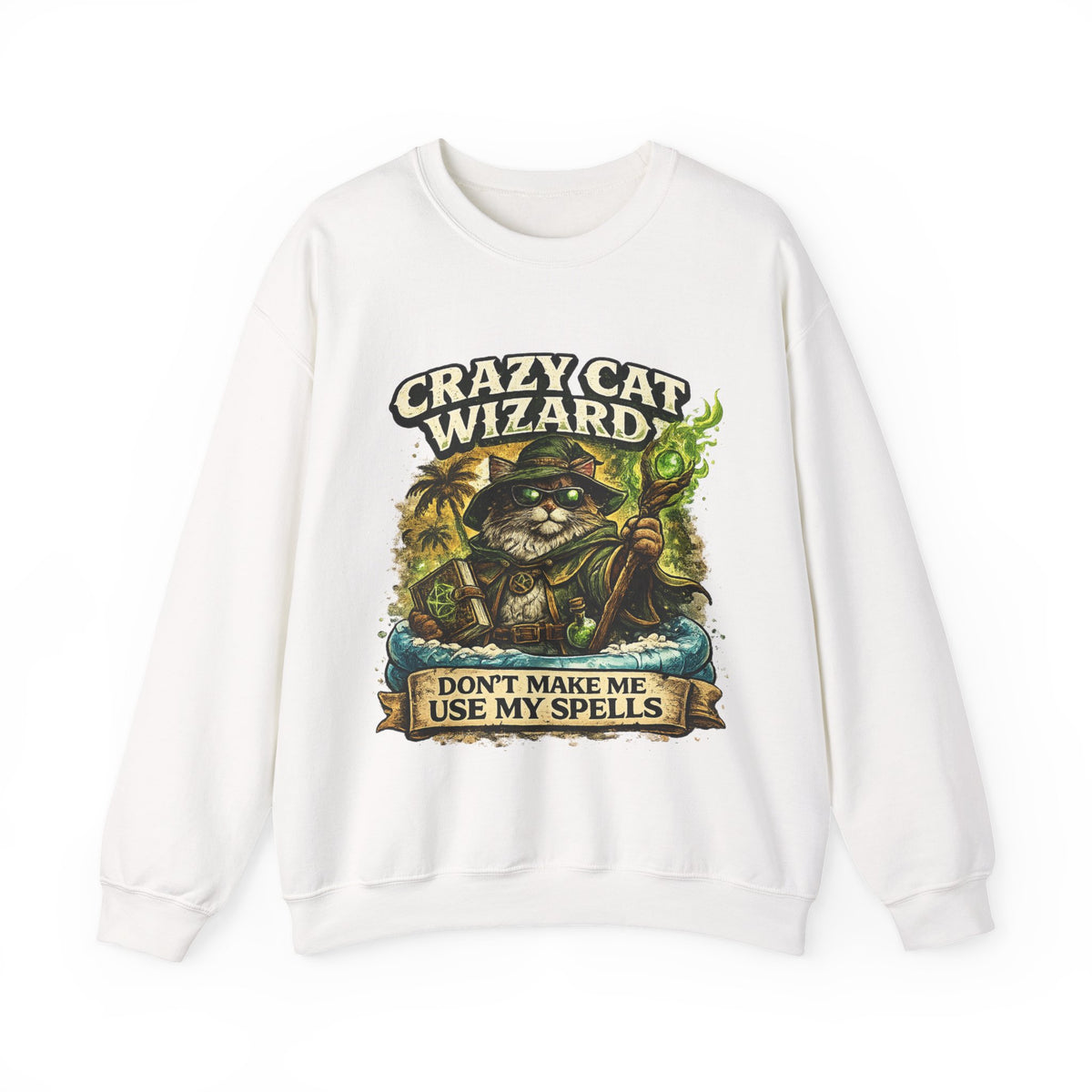 Crazy Cat Wizard Funny Fantasy Art Sweatshirt