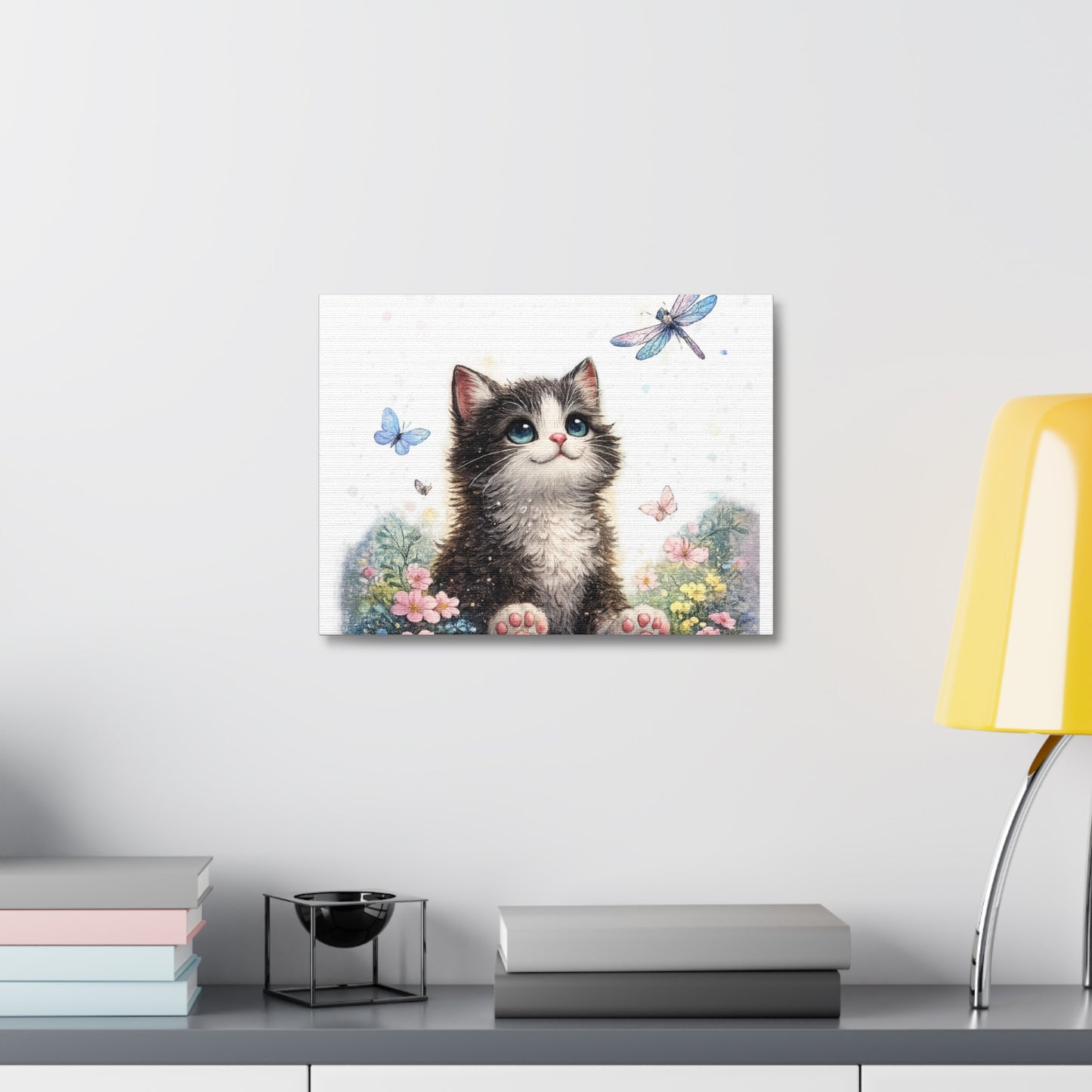 Whimsical Kitten Butterfly Garden Canvas Art