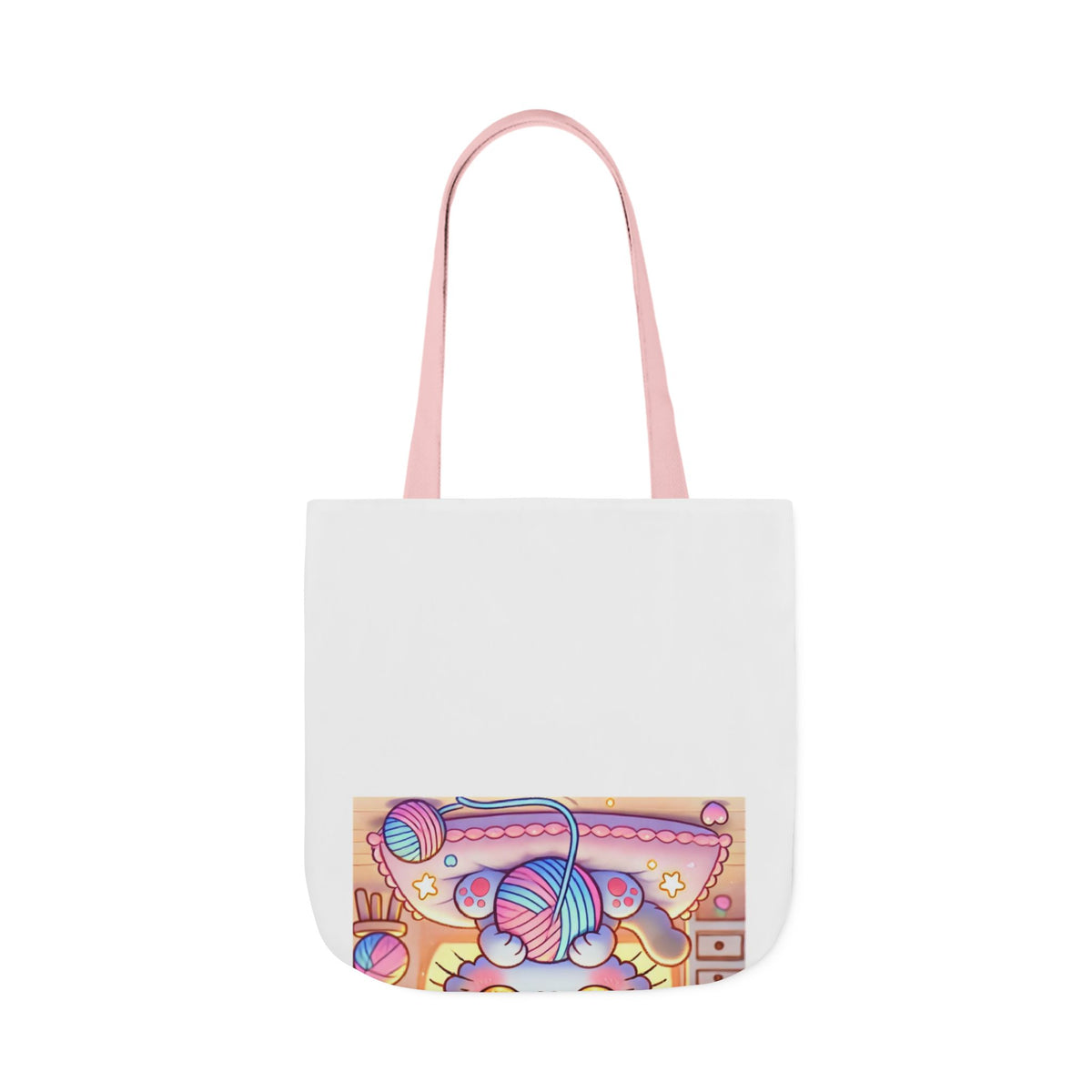 Cozy Kawaii Knitting Cat Pastel Yarn Canvas Tote Bag